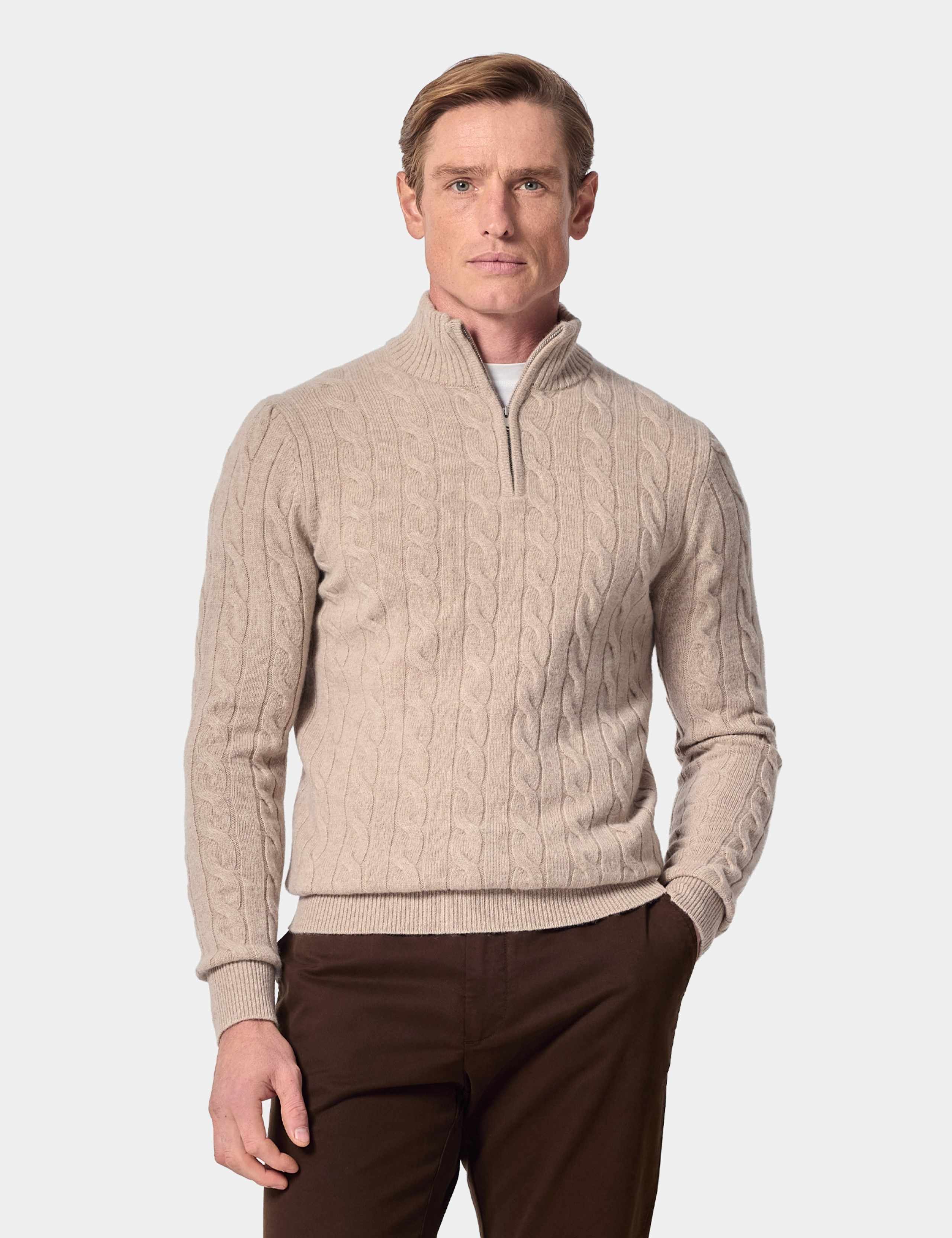 Pure Wool Cable Knit Half Zip Jumper 1 of 4