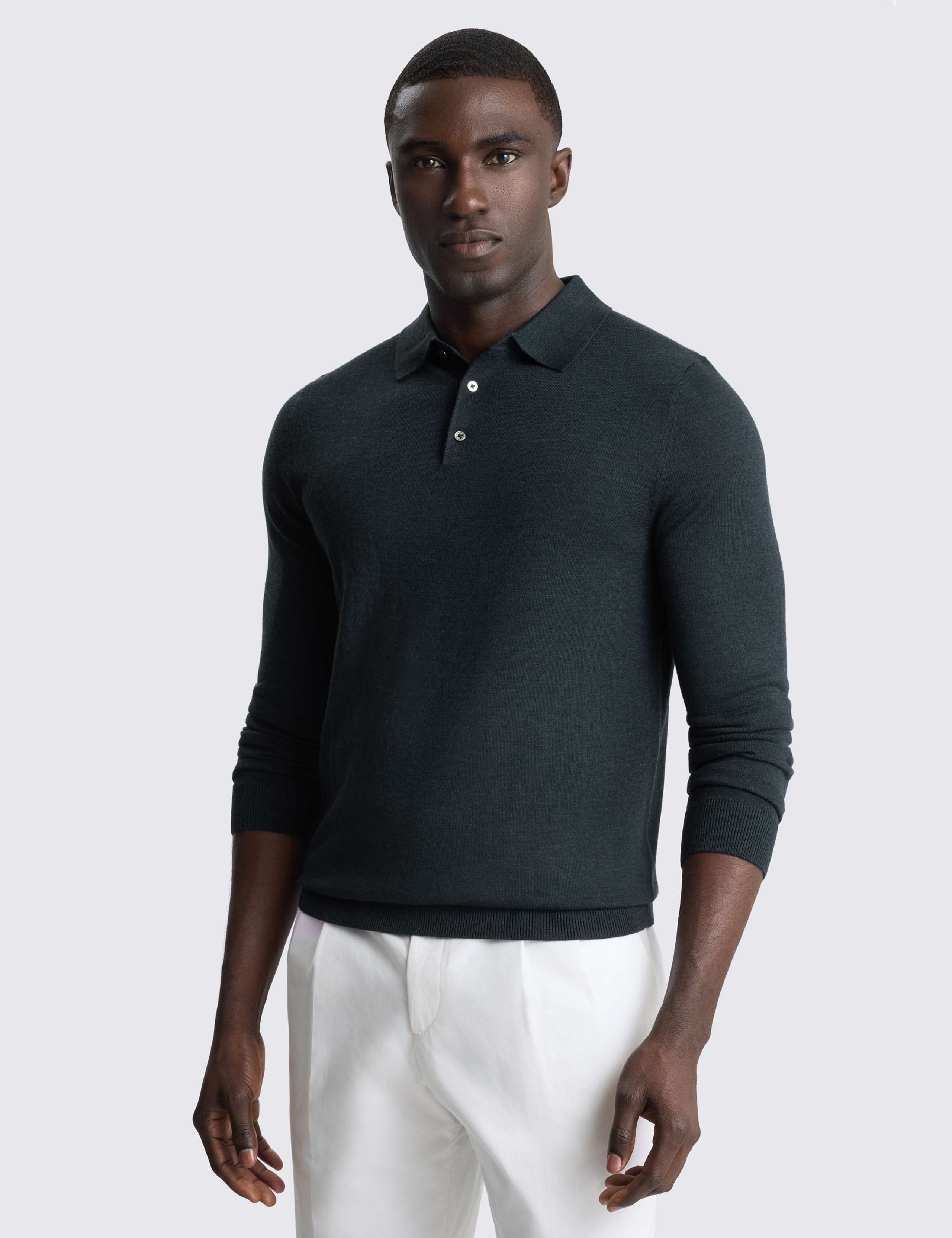 Merino Wool Rich Knitted Polo Shirt 1 of 3
