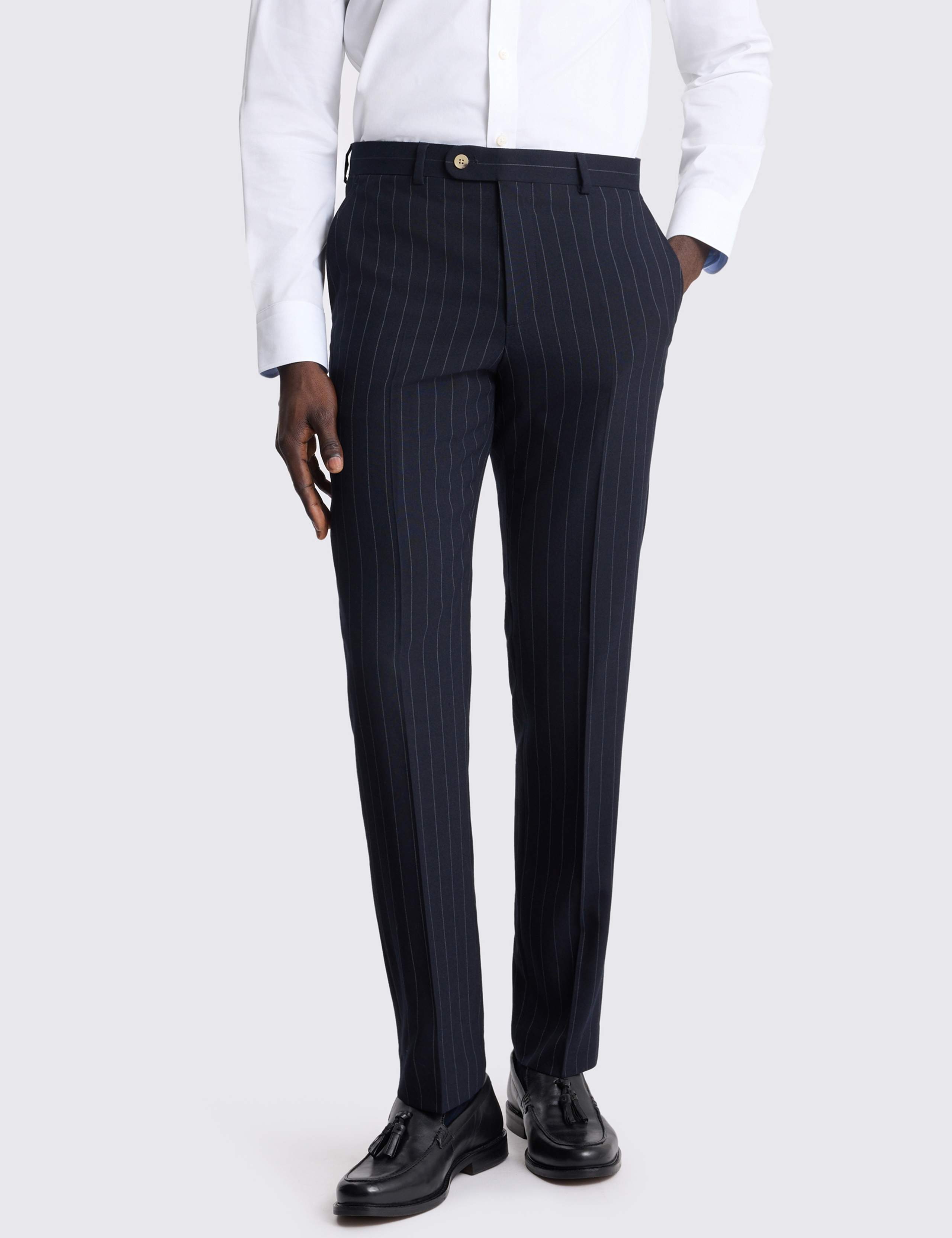 Tailored Fit Striped Stretch Suit Trousers 1 of 3