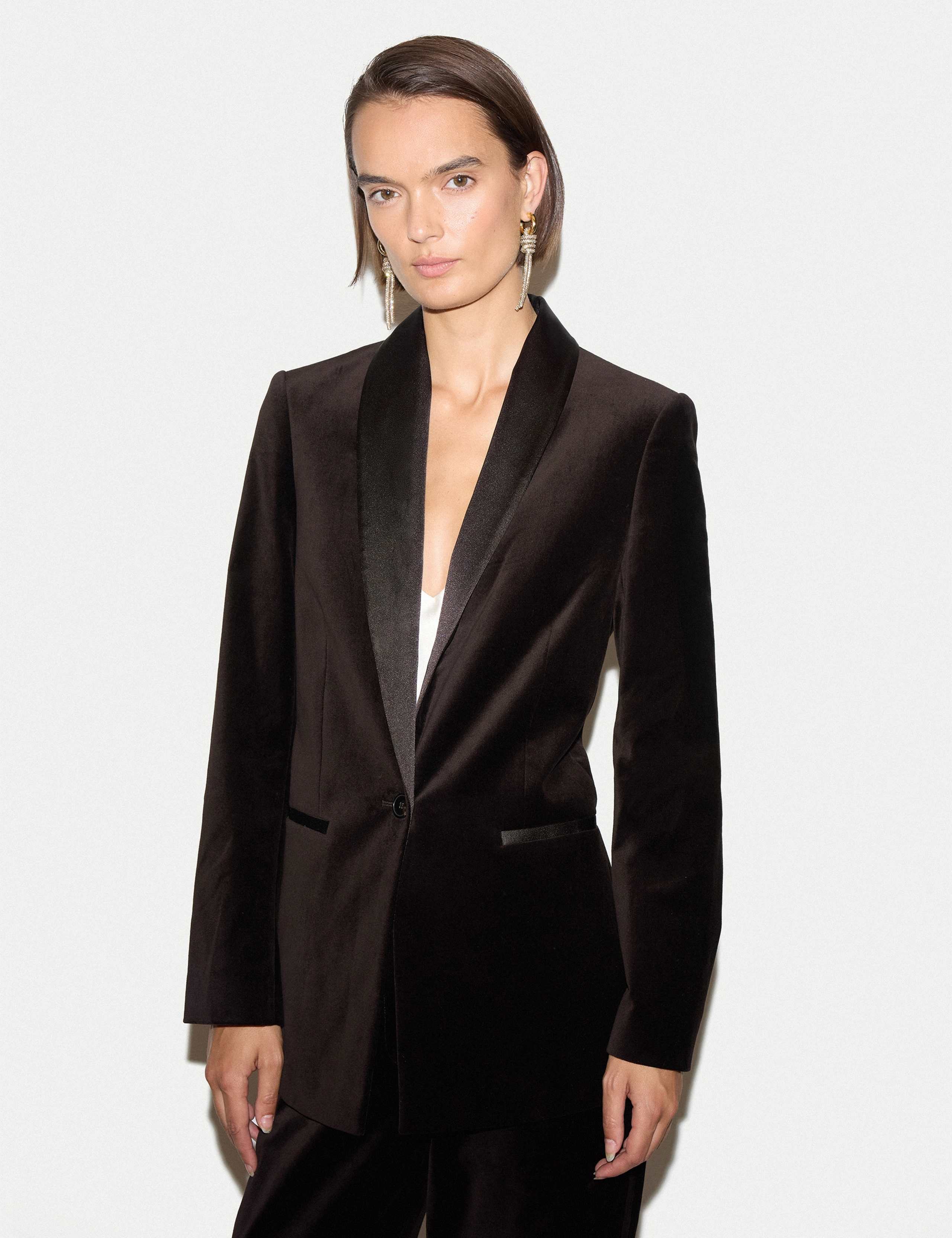 Velvet Tailored Shawl Collar Blazer 1 of 4