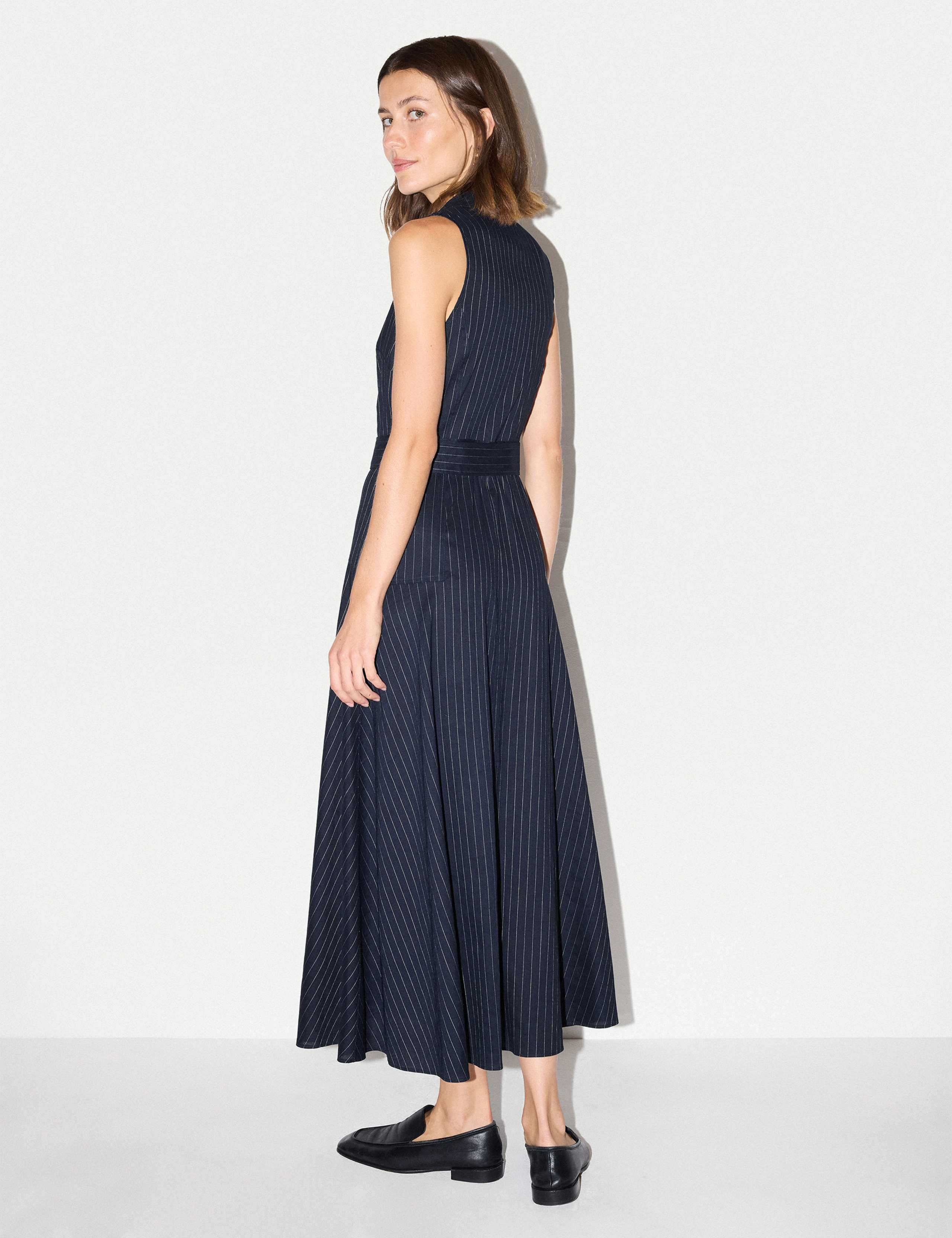 Linen Blend Striped Belted Button Through Midaxi Dress 6 of 8