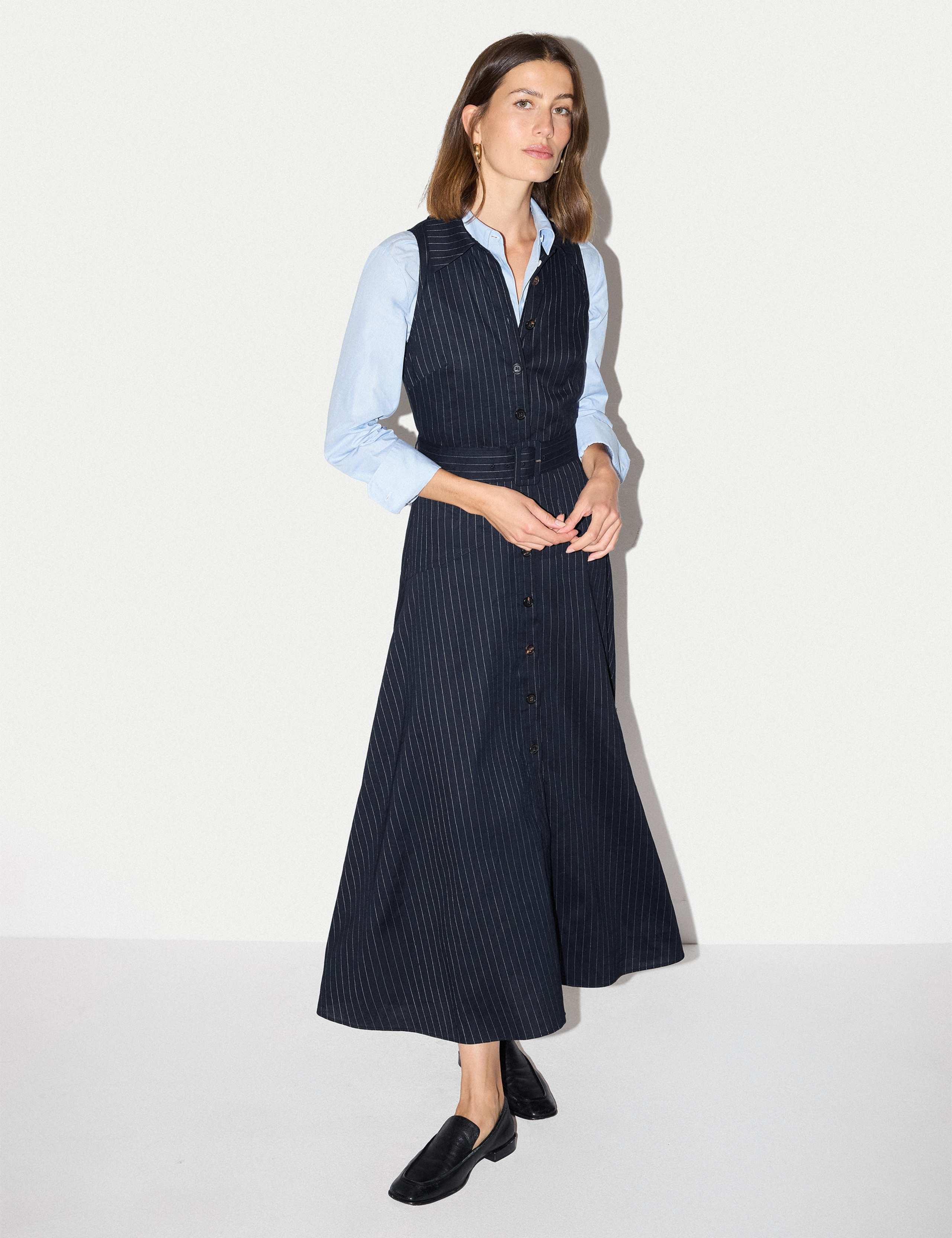 Linen Blend Striped Belted Button Through Midaxi Dress 7 of 8