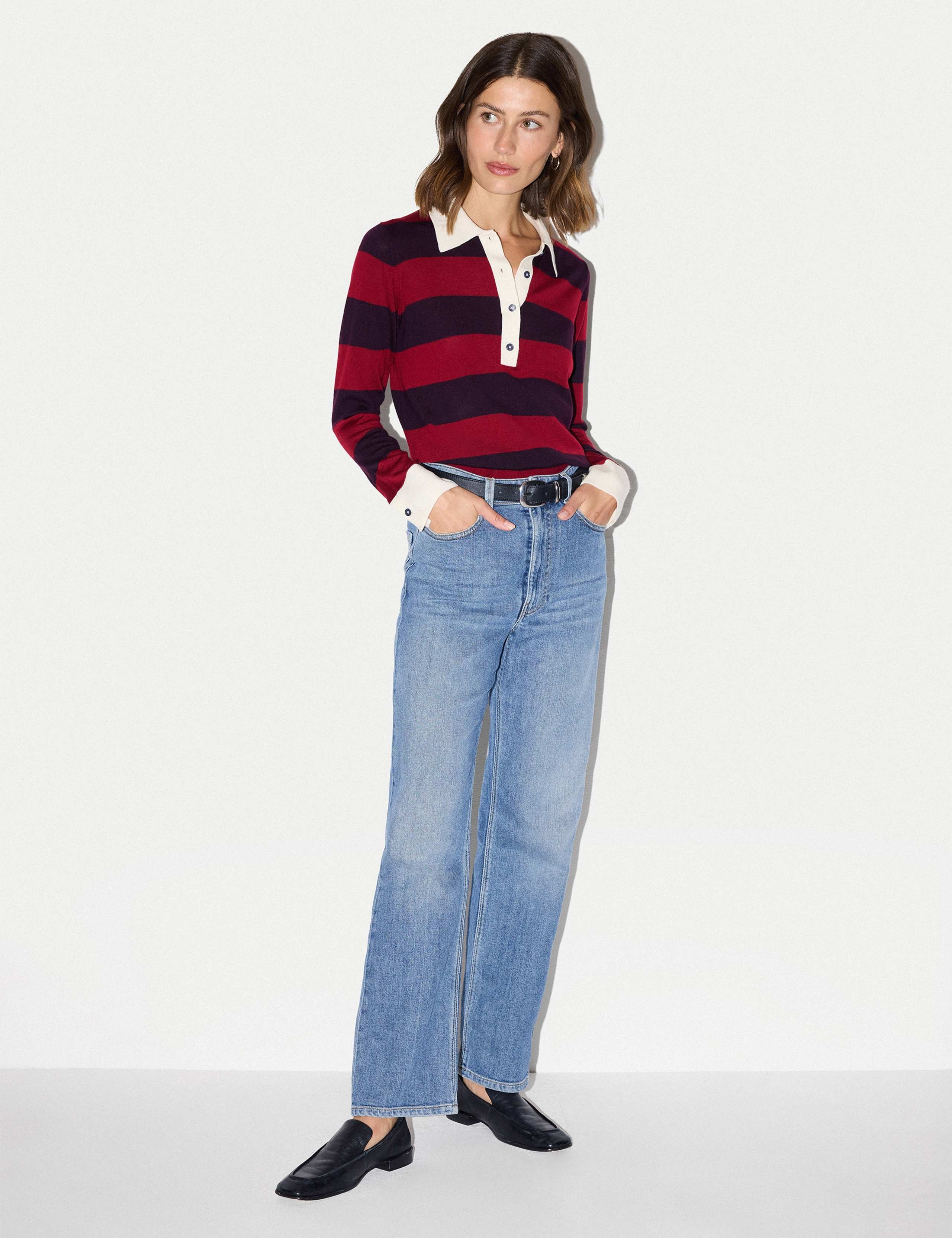 Pure Merino Wool Striped Polo Neck Jumper 3 of 6
