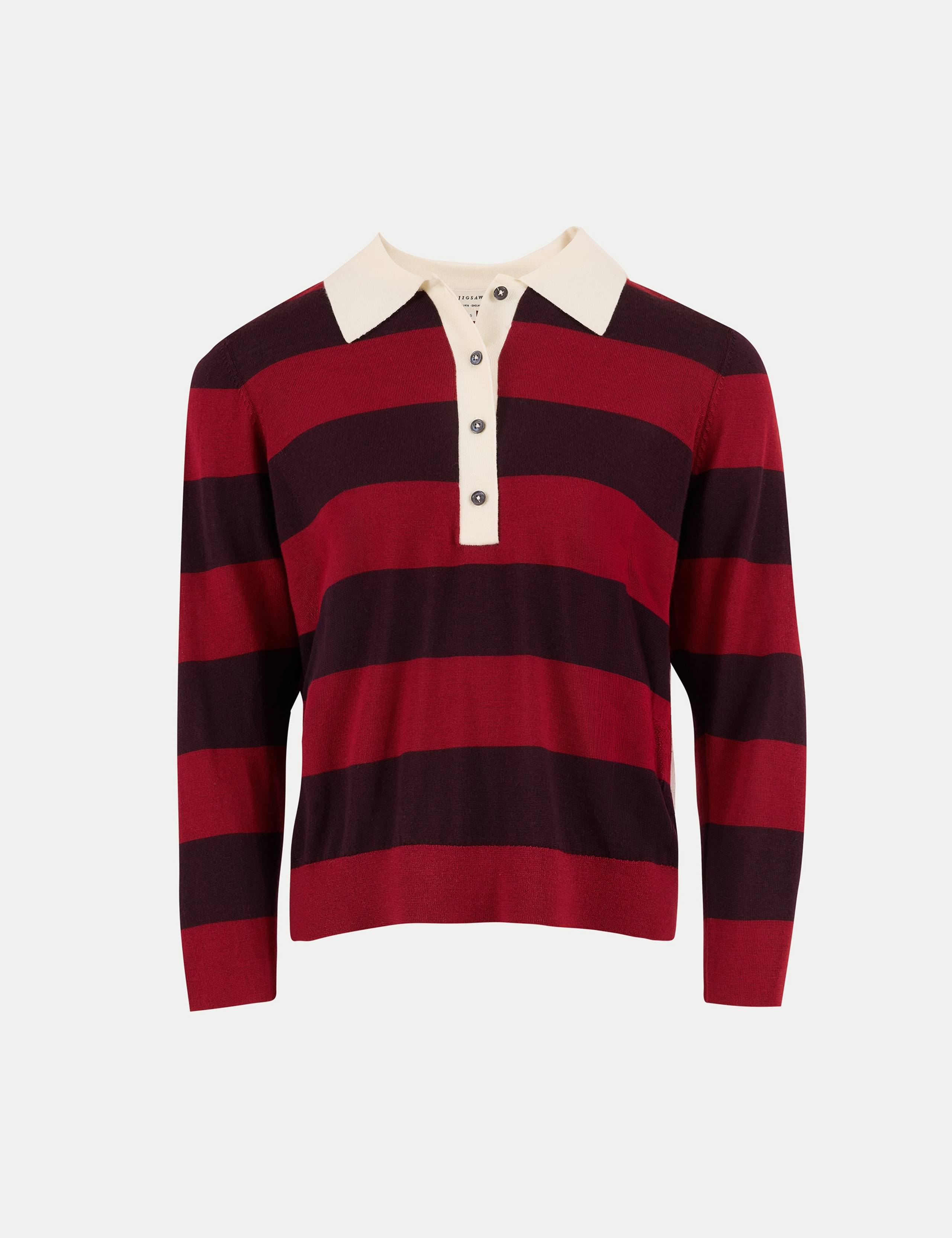 Pure Merino Wool Striped Polo Neck Jumper 2 of 6