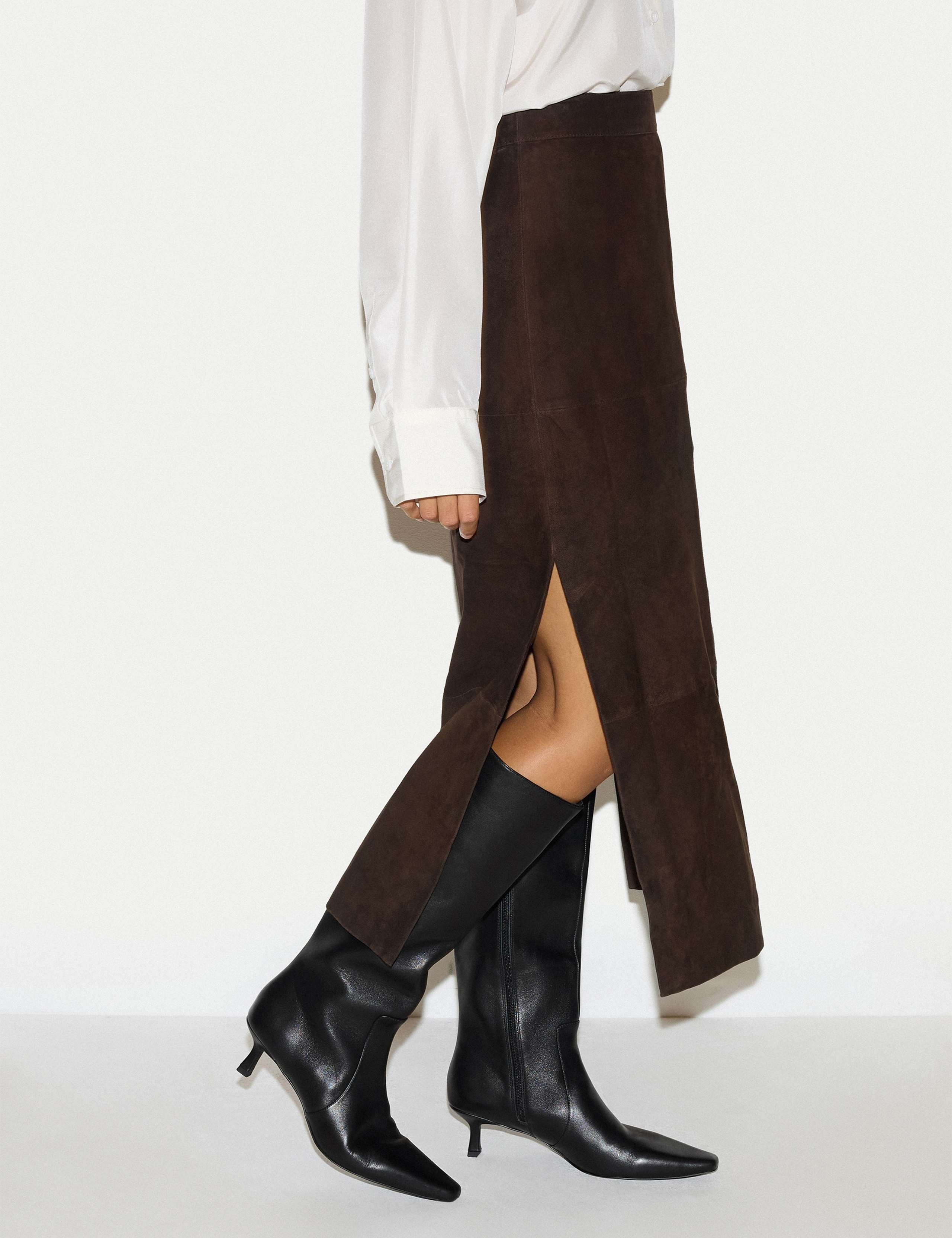 Pure Suede Side Split A Line Maxi Skirt 3 of 6
