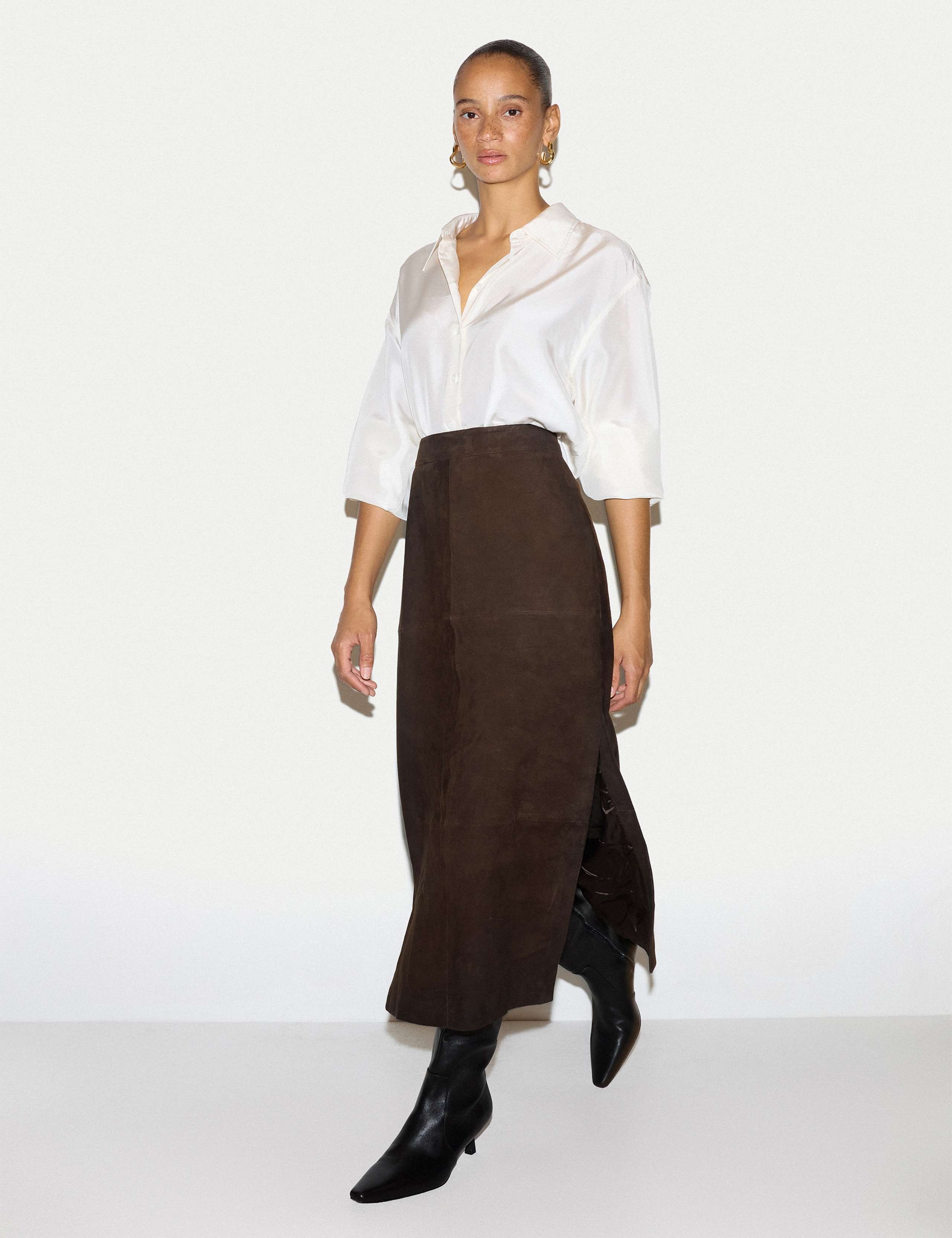 Pure Suede Side Split A Line Maxi Skirt 4 of 6