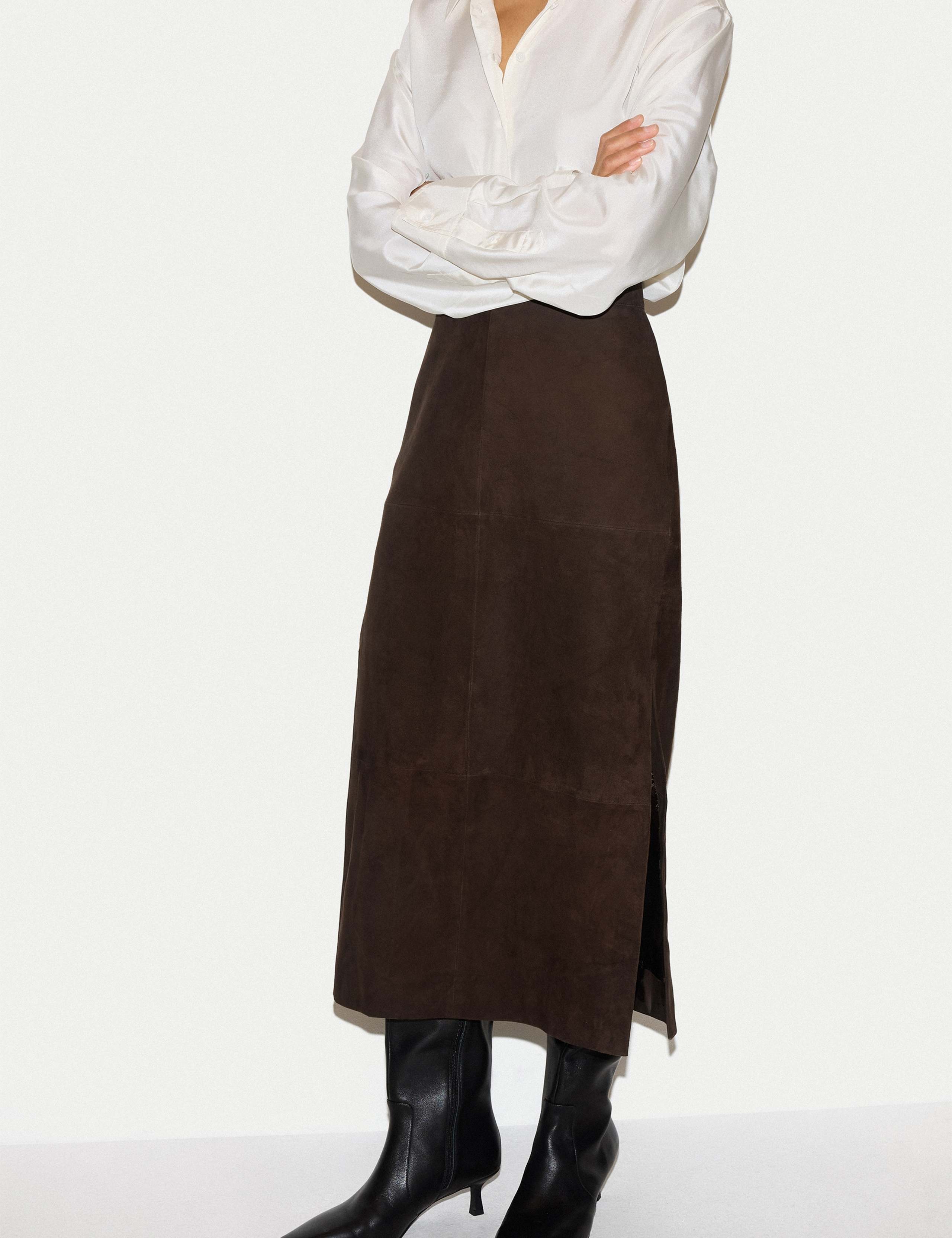 Pure Suede Side Split A Line Maxi Skirt 5 of 6