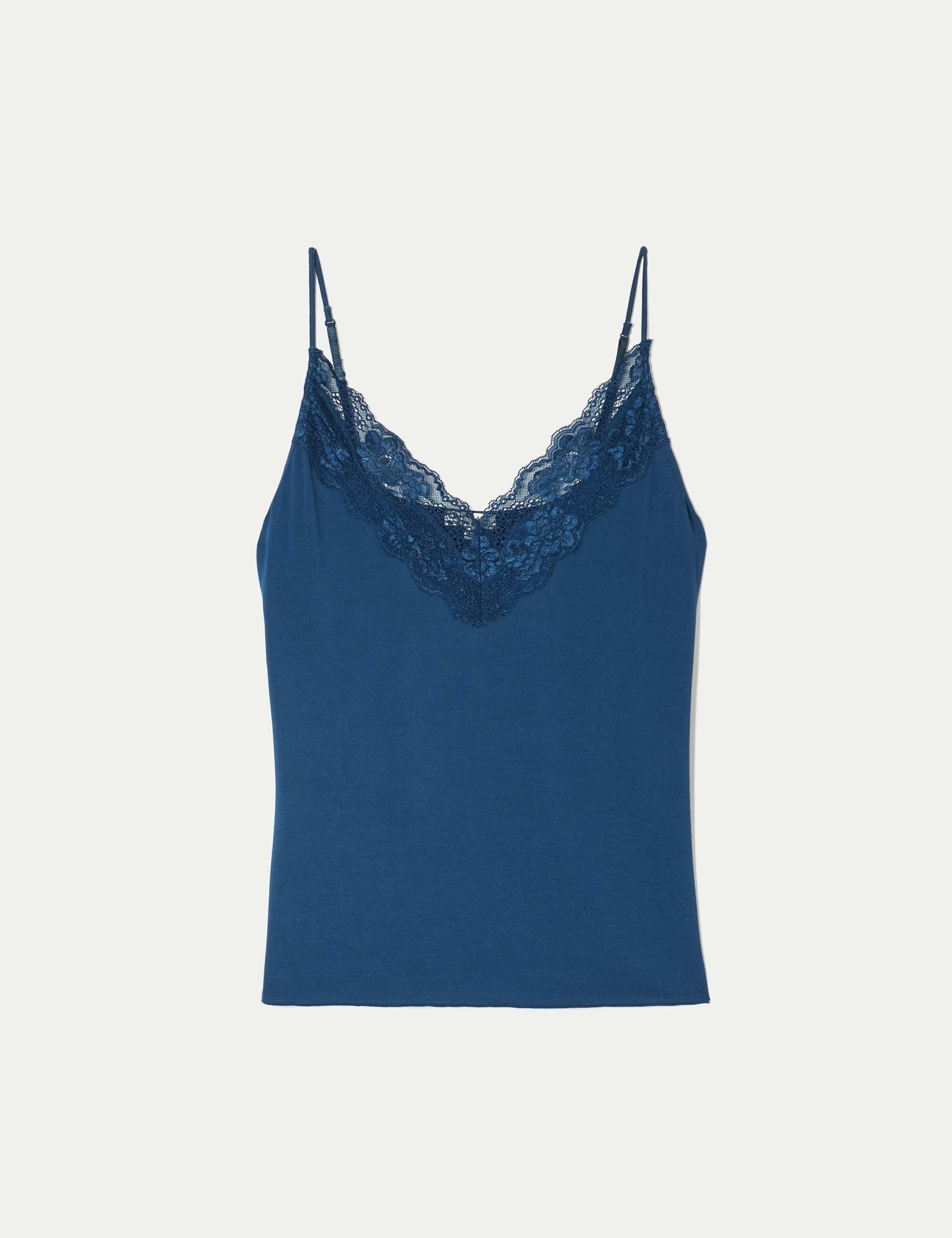 Modal Rich V Neck Lace Insert Cami Top 2 of 5