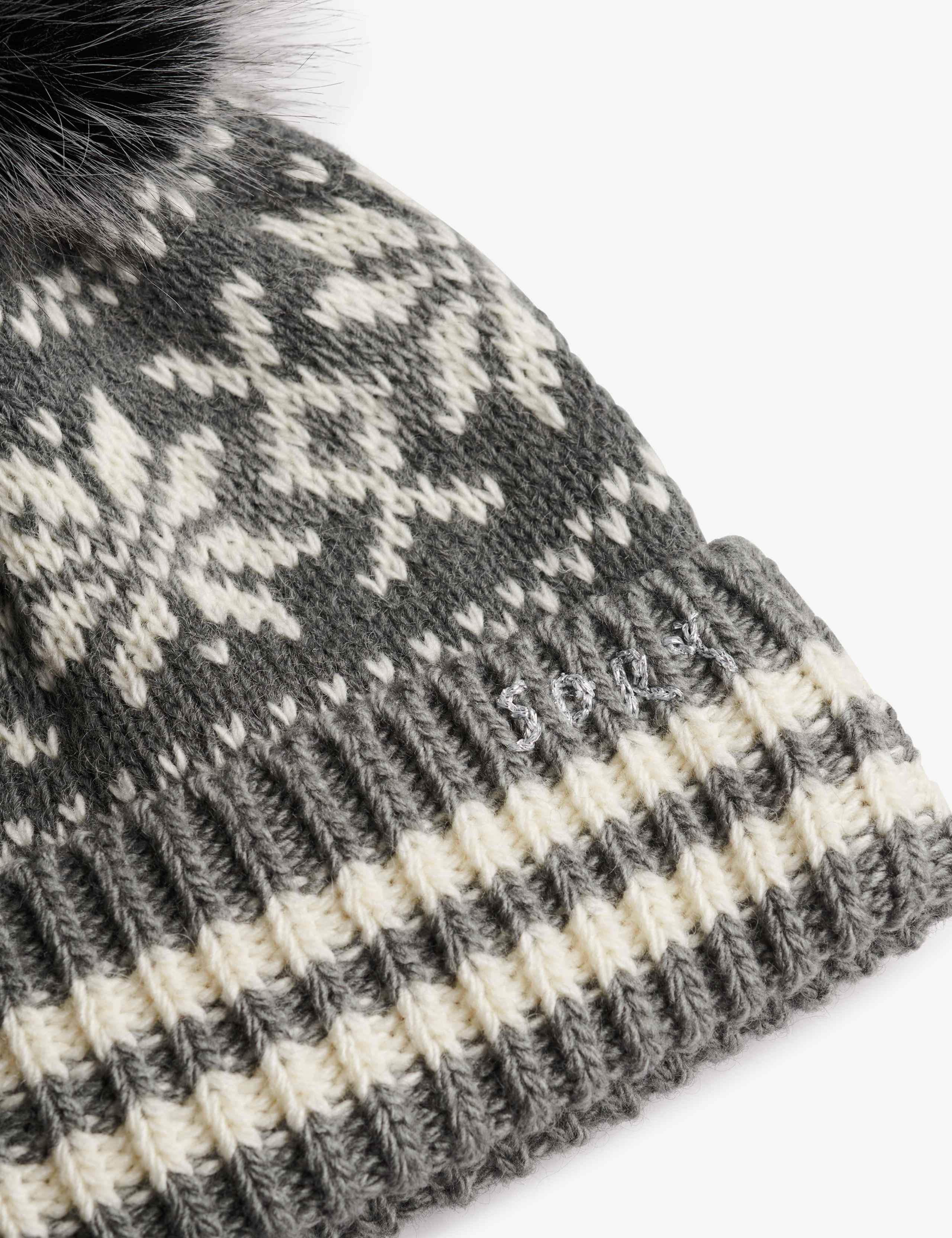 Fair Isle Bobble Beanie Hat with Wool 2 of 2