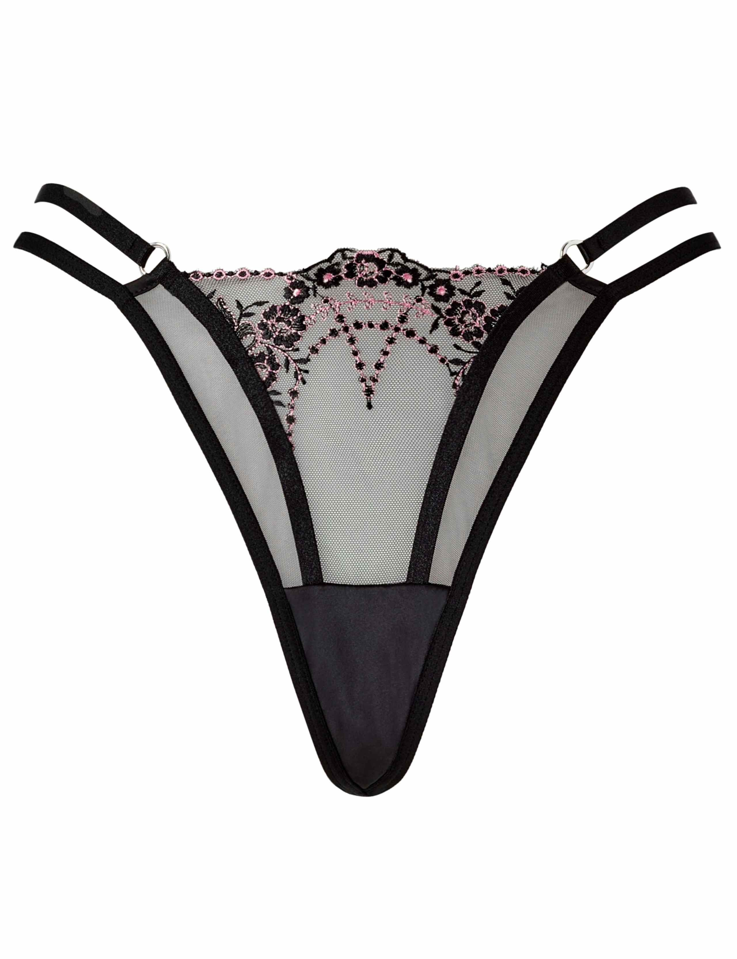 Embroidered Mesh and Lace Thong 2 of 5