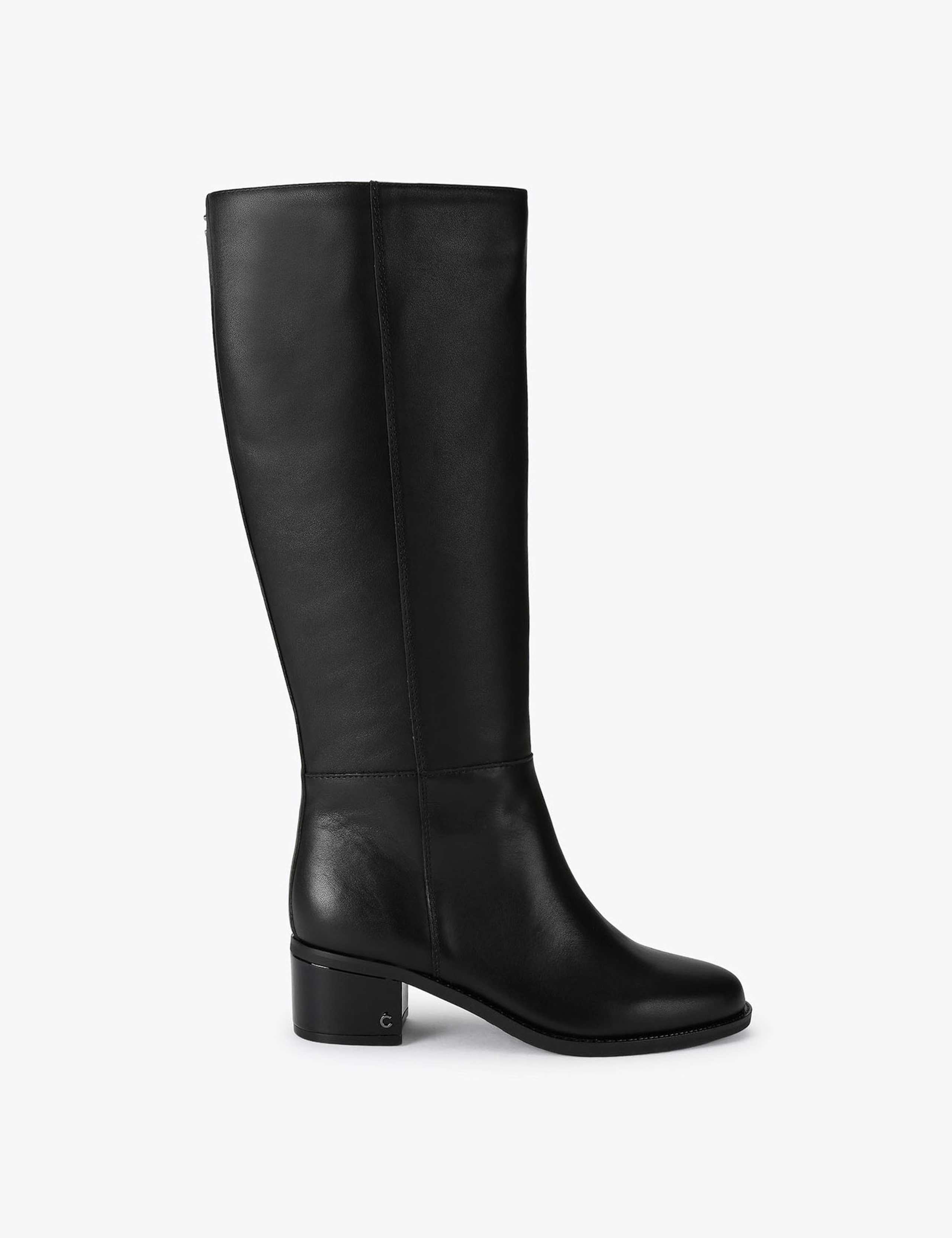 Leather Block Heel Knee High Boots 1 of 4