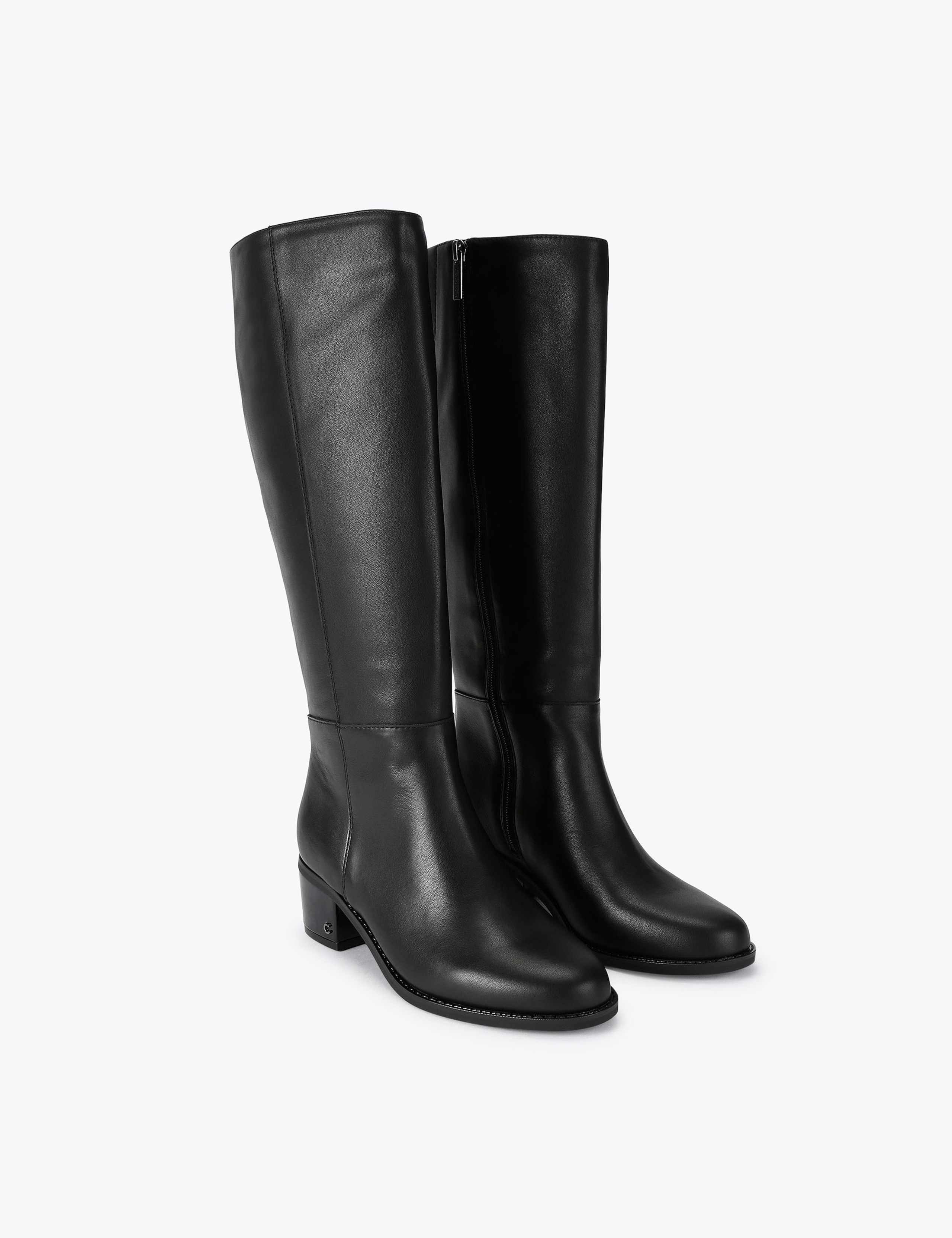 Leather Block Heel Knee High Boots 2 of 4