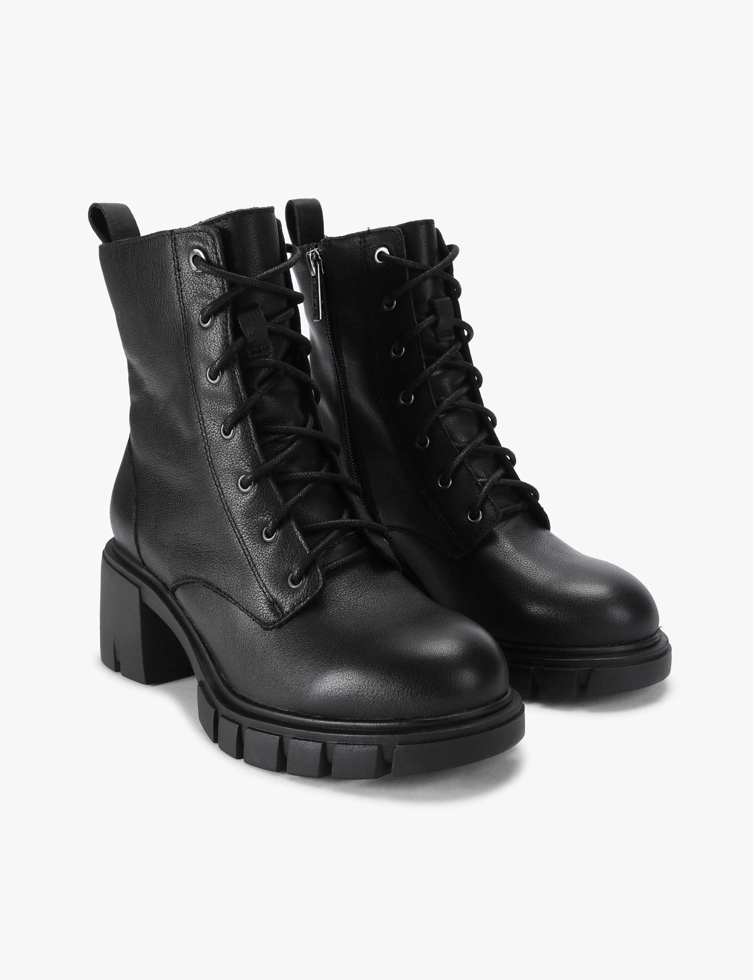 Leather Lace Up Block Heel Ankle Boots 3 of 4