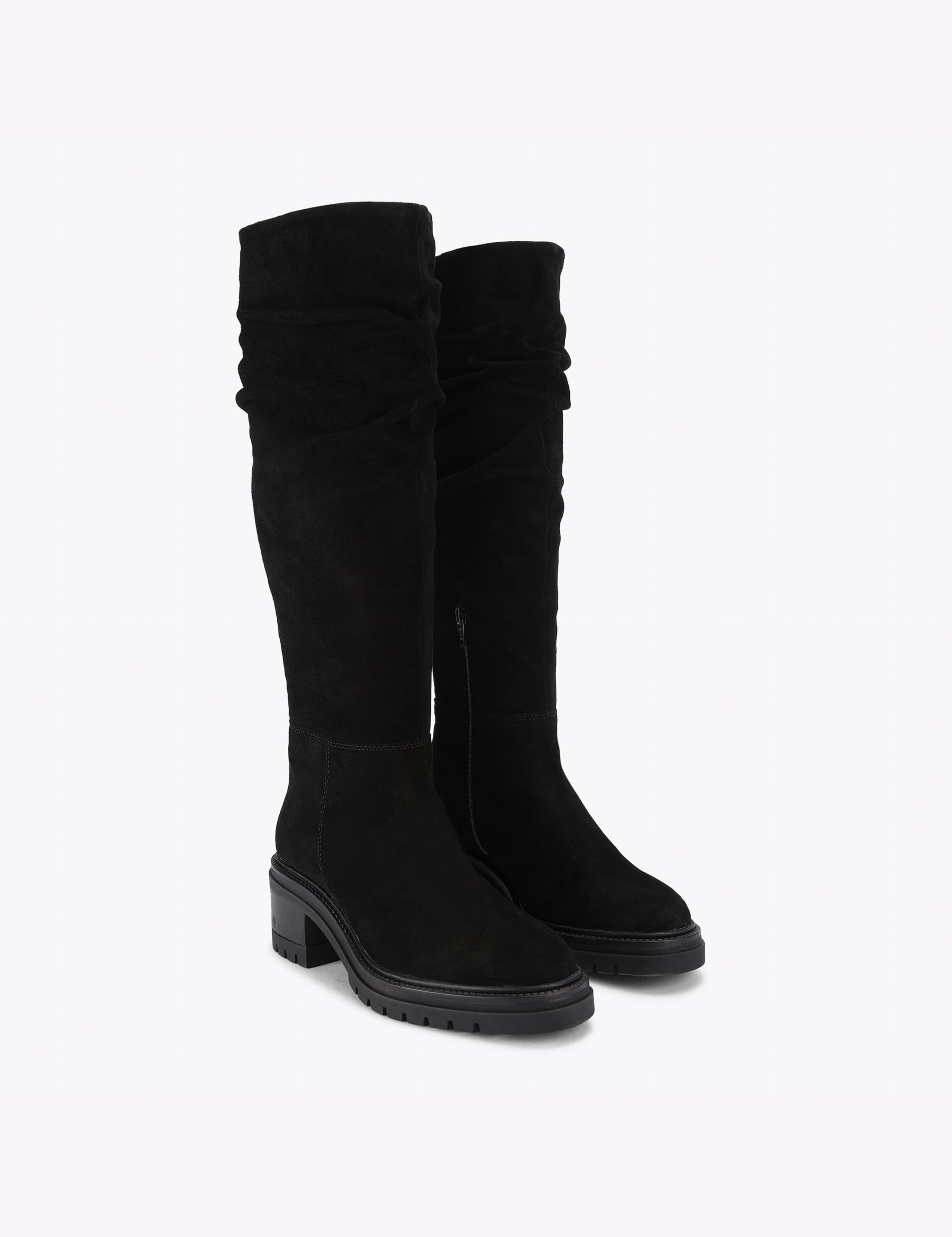 Suede Block Heel Round Toe Knee High Boots 2 of 4