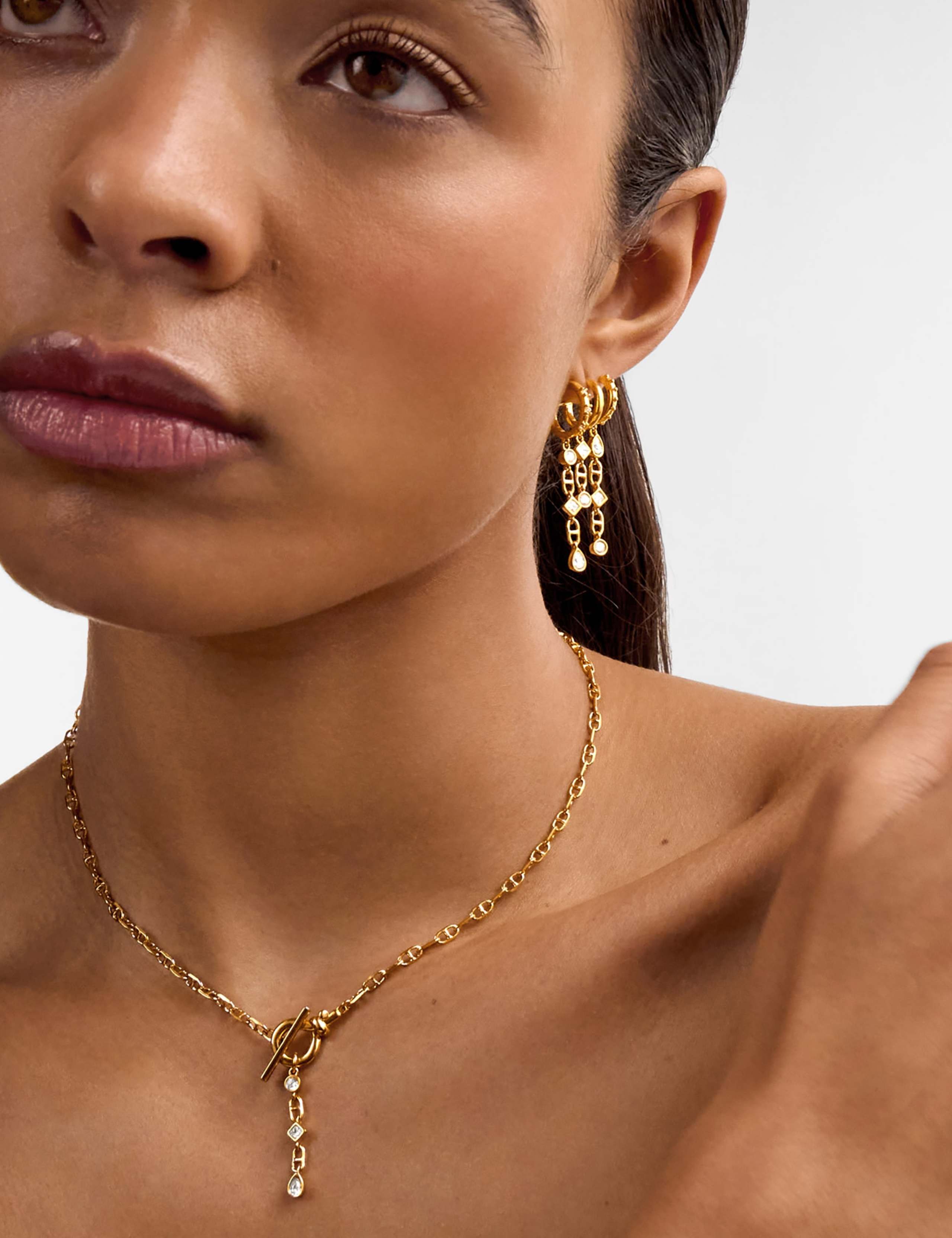 Gold Plated Drop Hoop Earrings 1 of 3