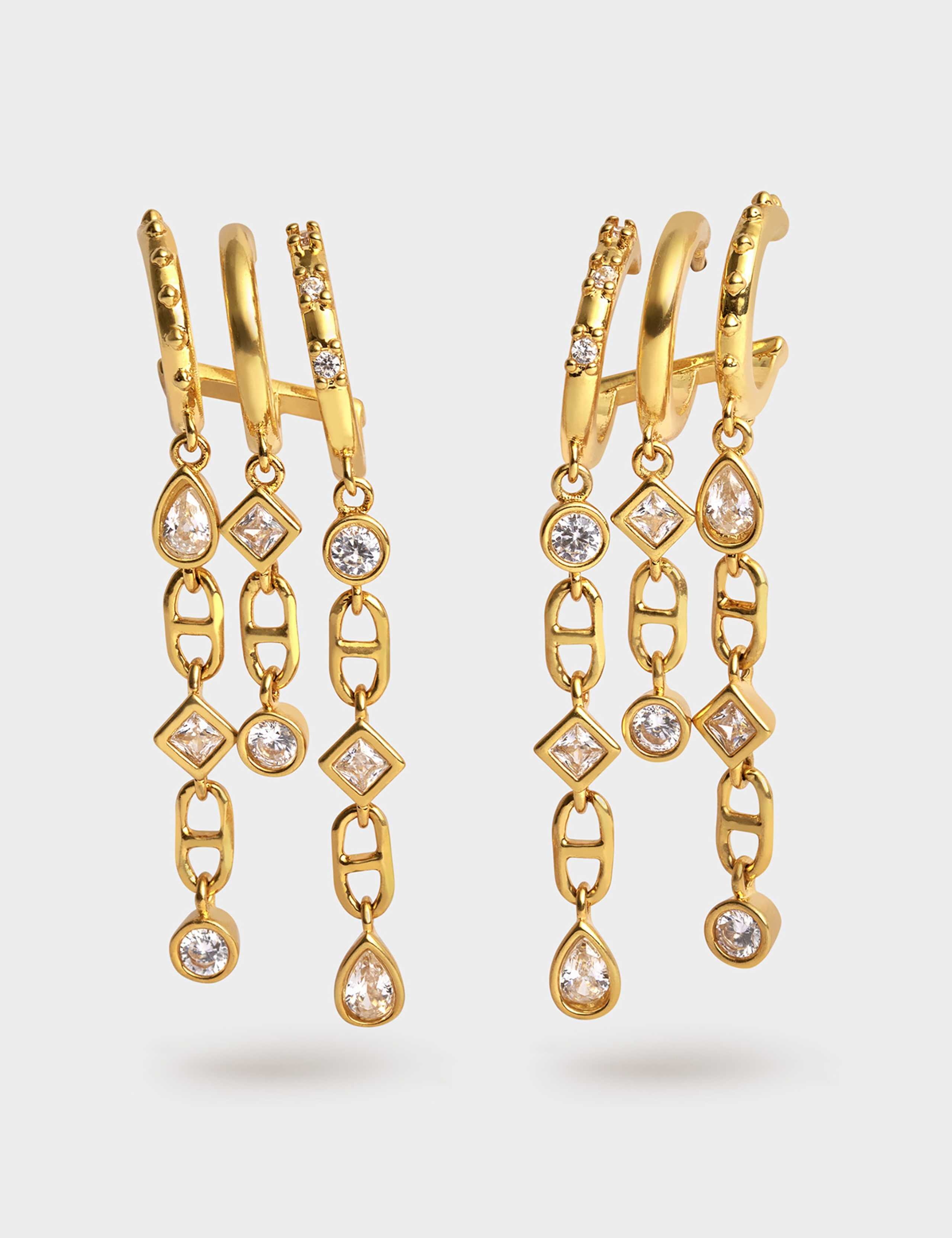 Gold Plated Drop Hoop Earrings 2 of 3