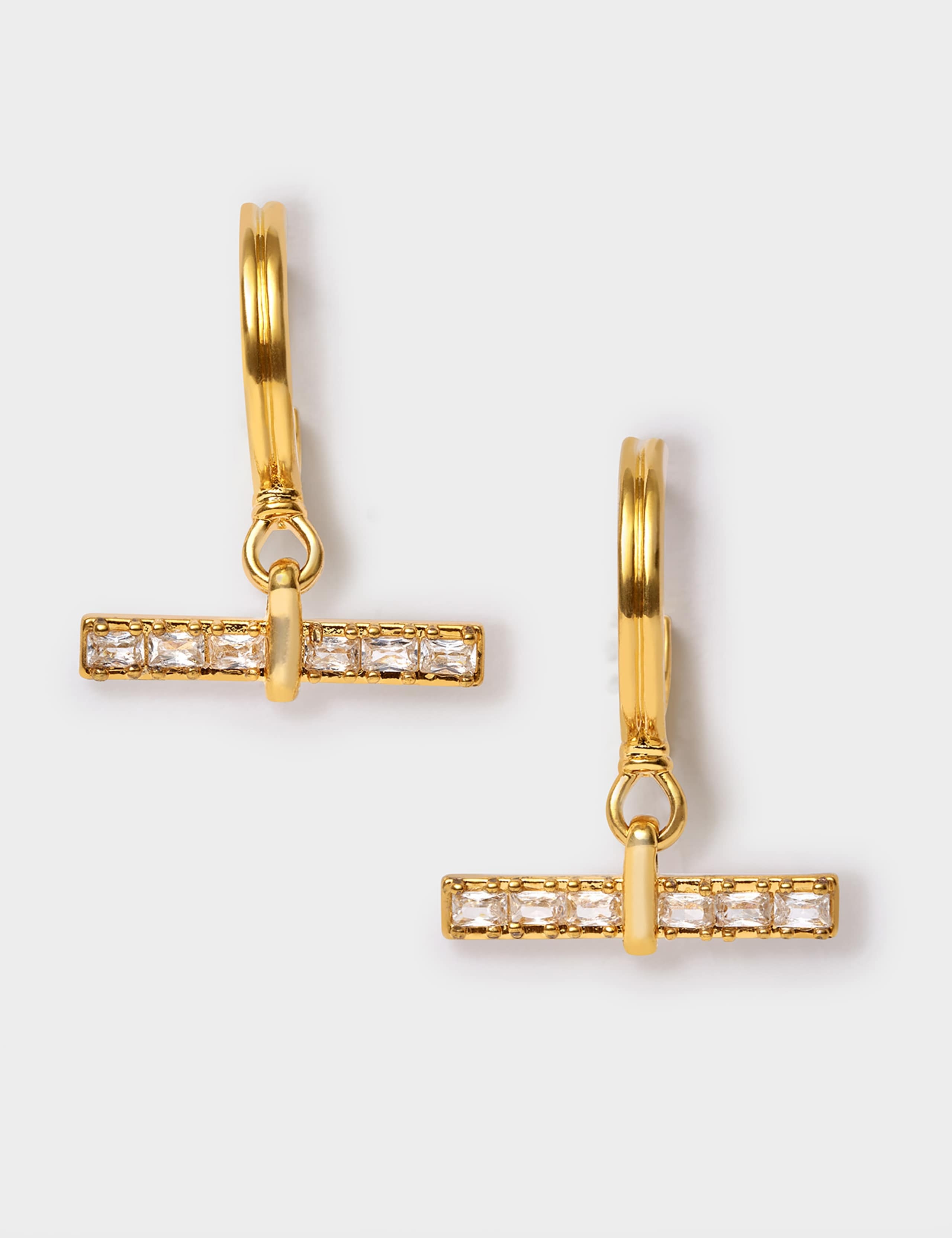 Gold Plated T-Bar Hoop Earrings 3 of 4