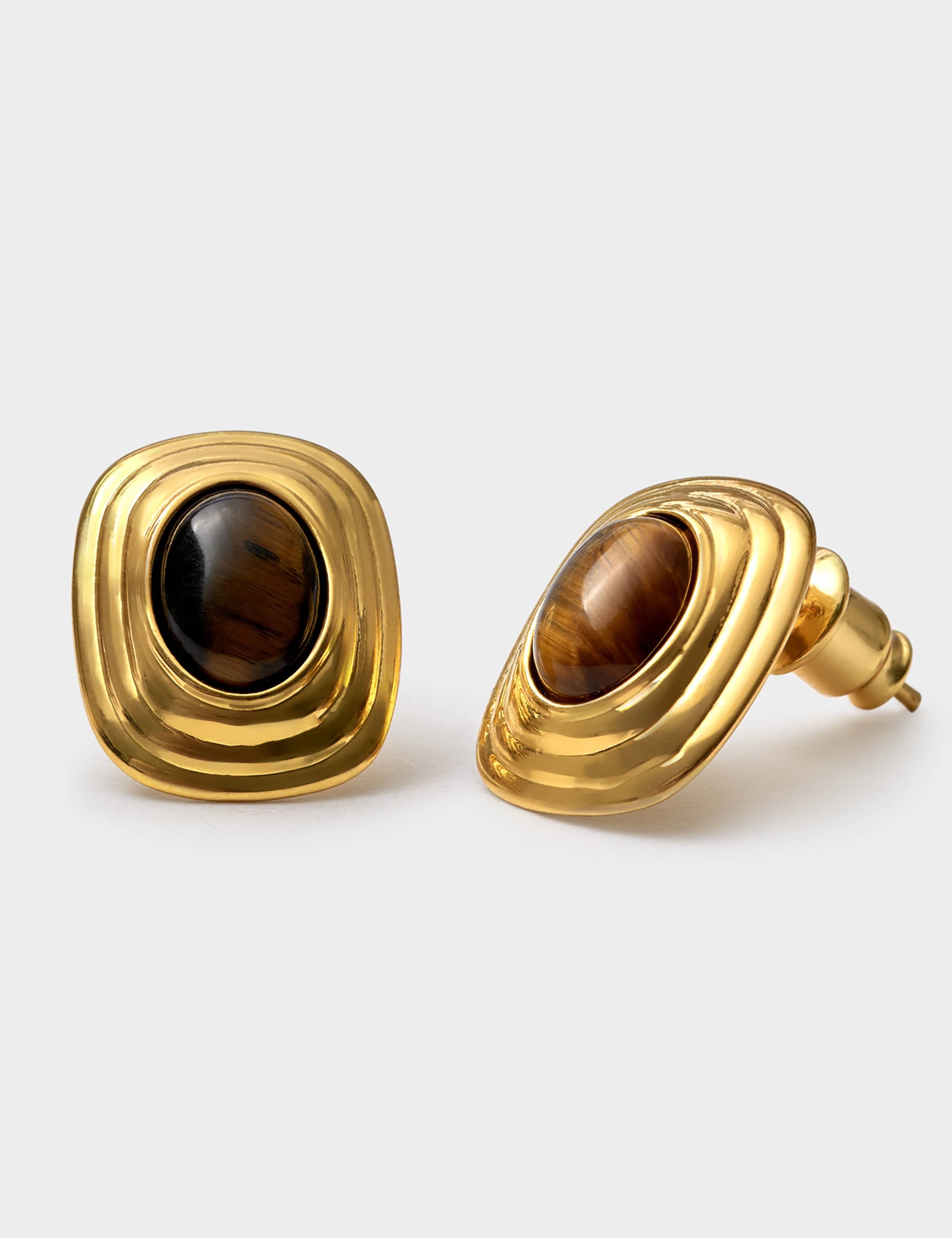Gold Plated Tiger's Eye Stud Earrings 2 of 3