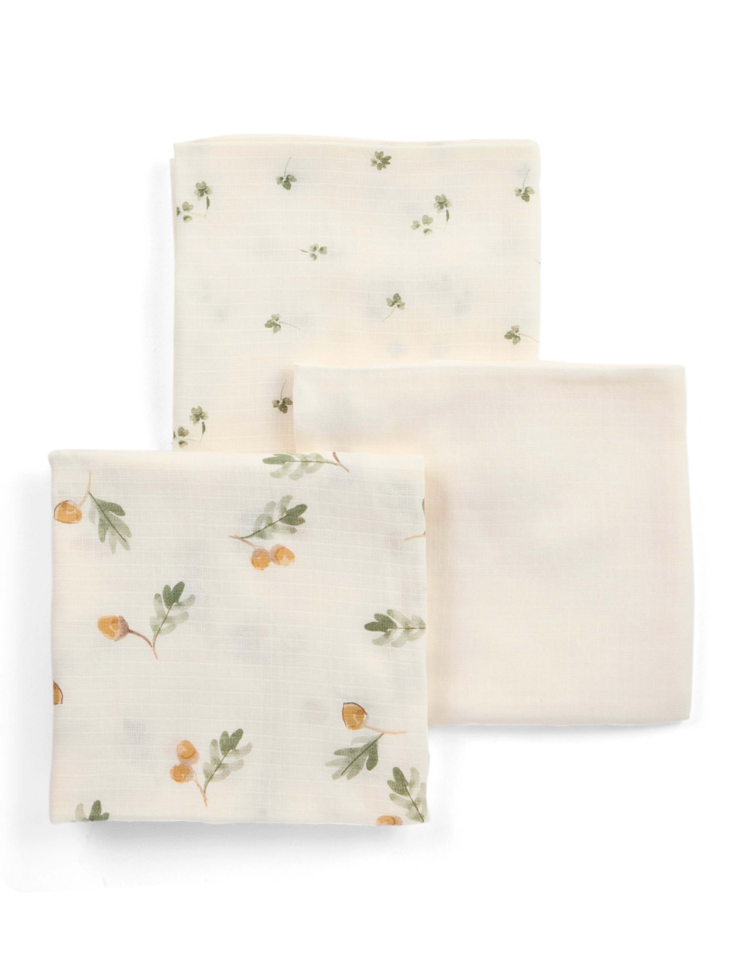 3 Pack Pure Cotton Acorn & Clover Muslins 2 of 2