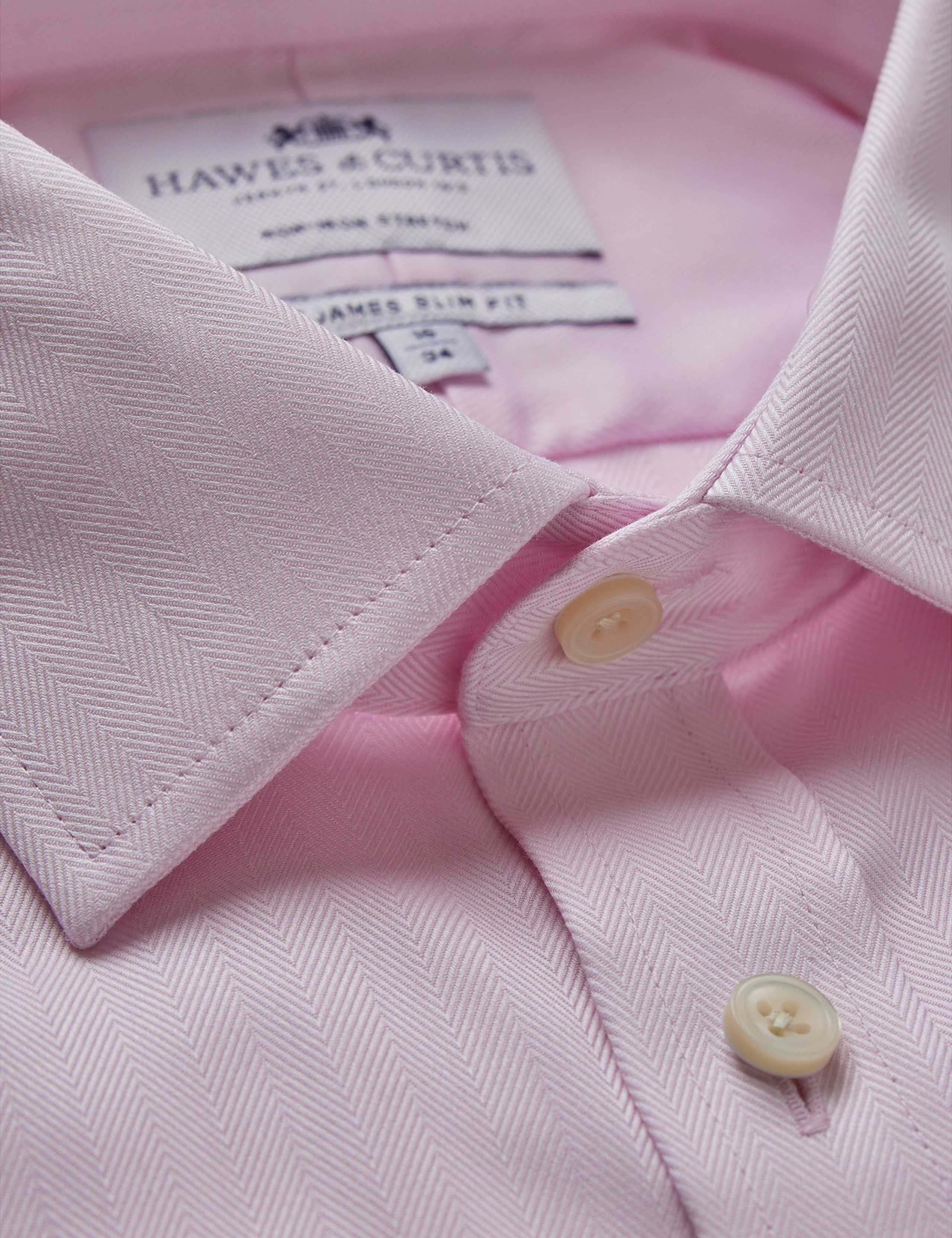 Slim Fit Non-Iron Pure Cotton Herringbone Shirt 3 of 3