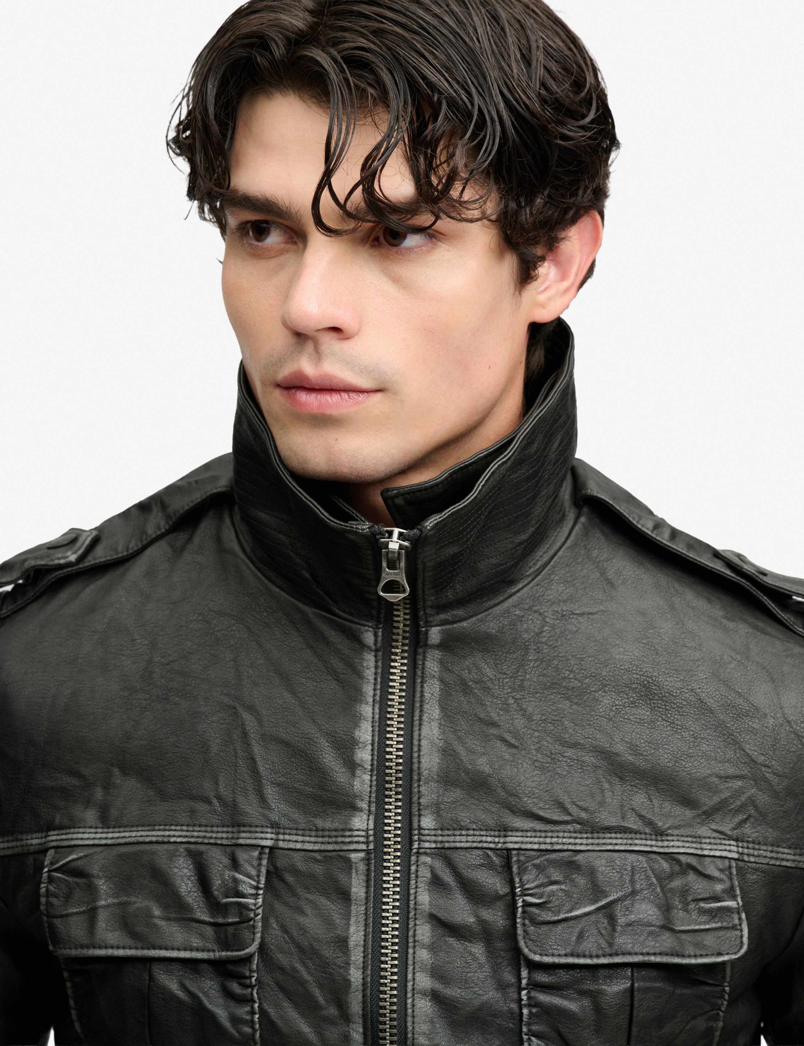 Faux Leather Double Collar Jacket 7 of 9