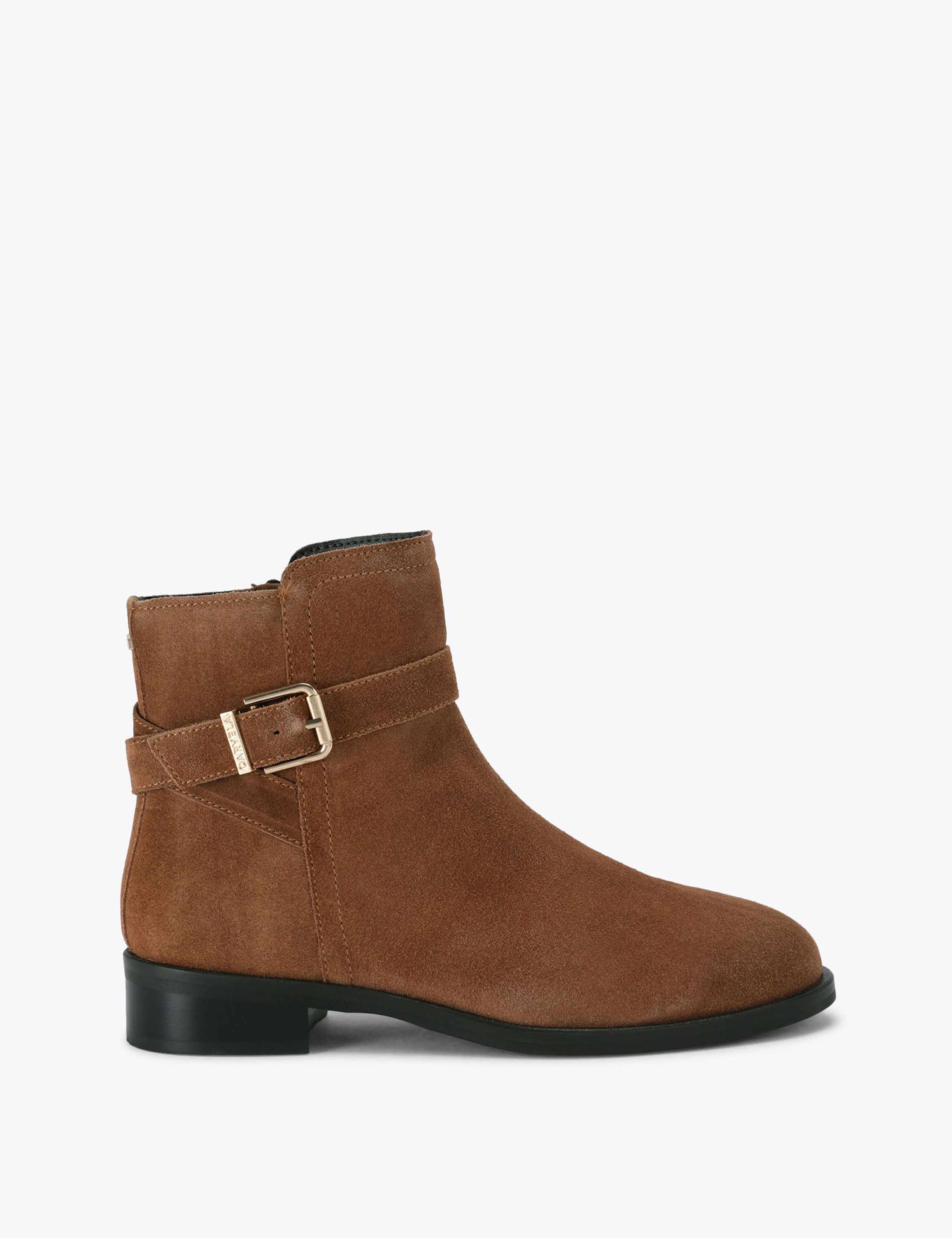 Suede Buckle Flat Ankle Boots 1 of 4