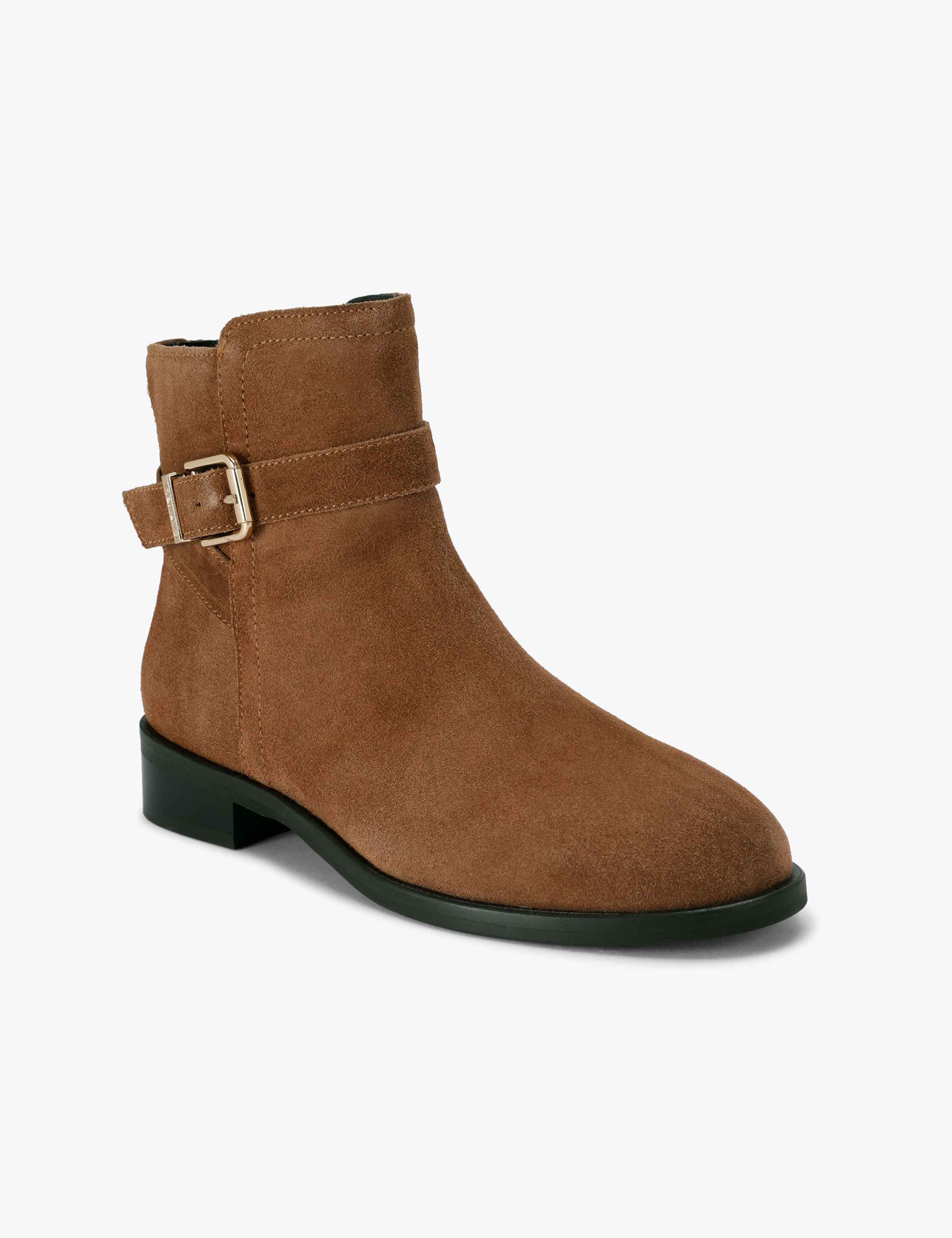 Suede Buckle Flat Ankle Boots 2 of 4