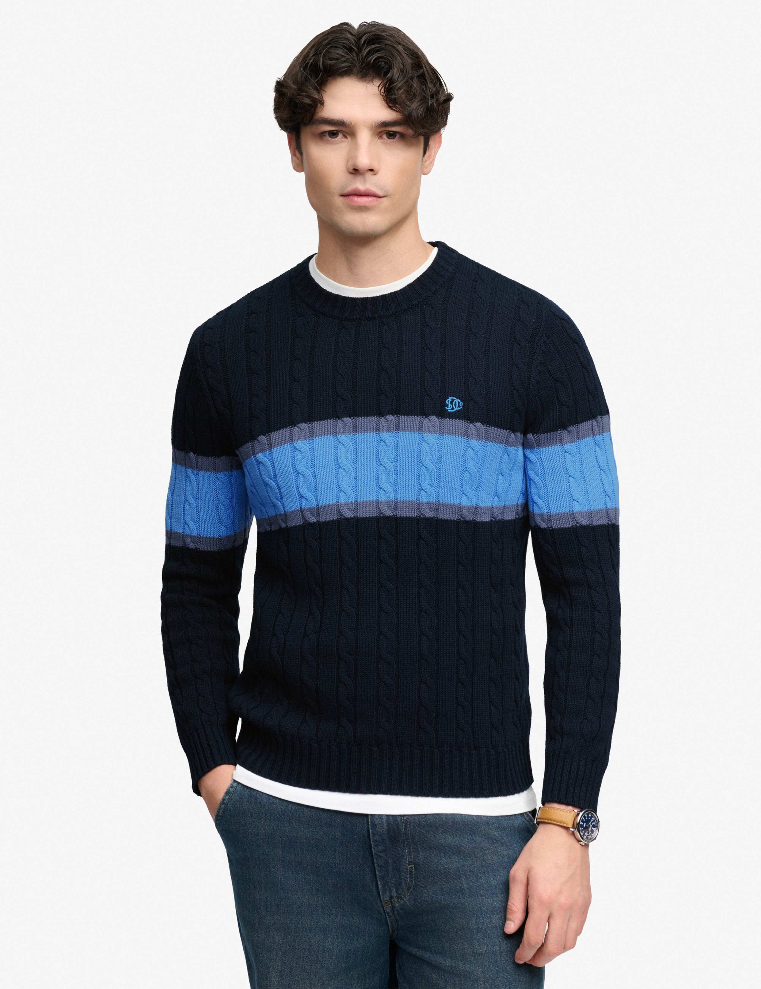 Pure Cotton Striped Cable Jumper 1 of 5