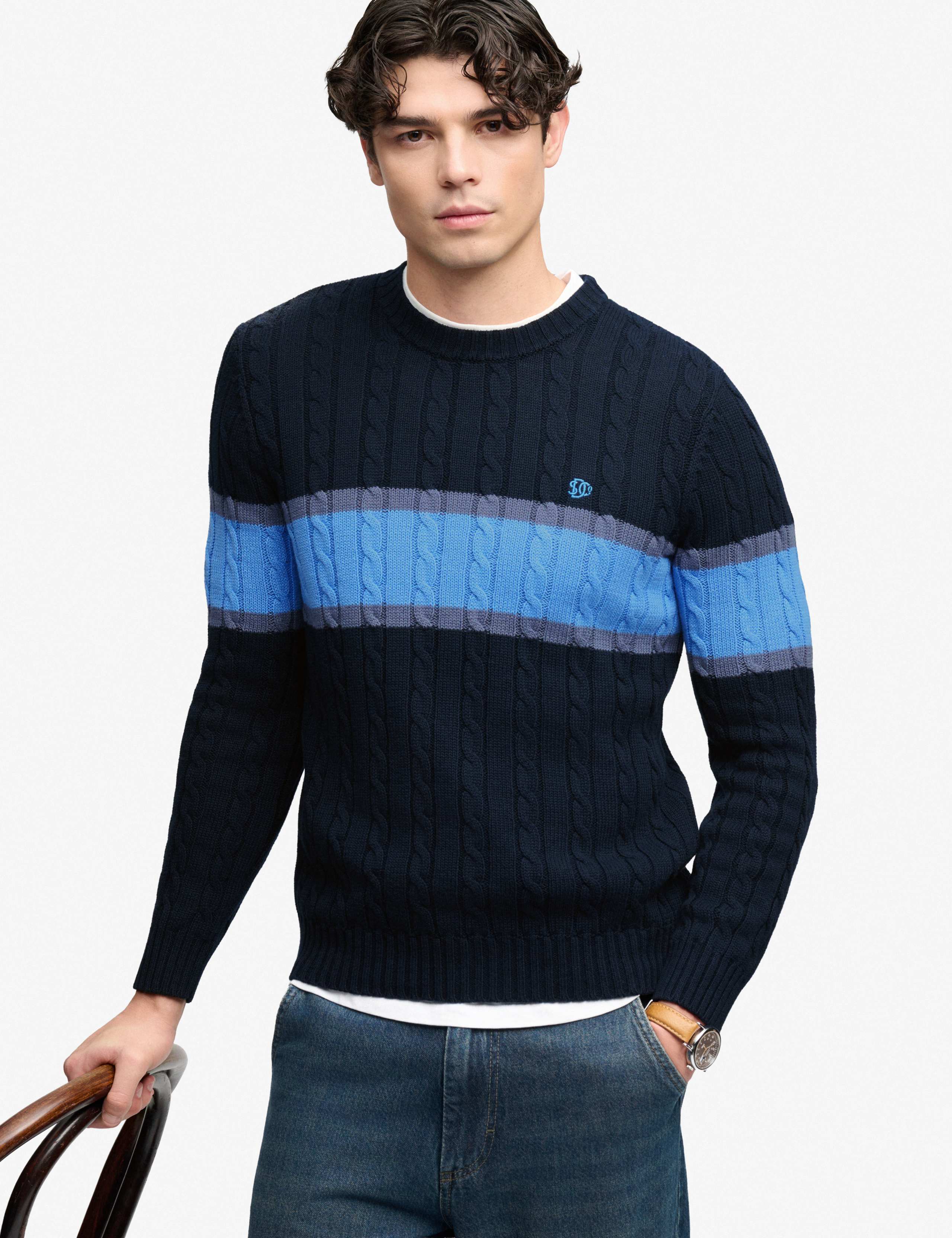 Pure Cotton Striped Cable Jumper 2 of 5
