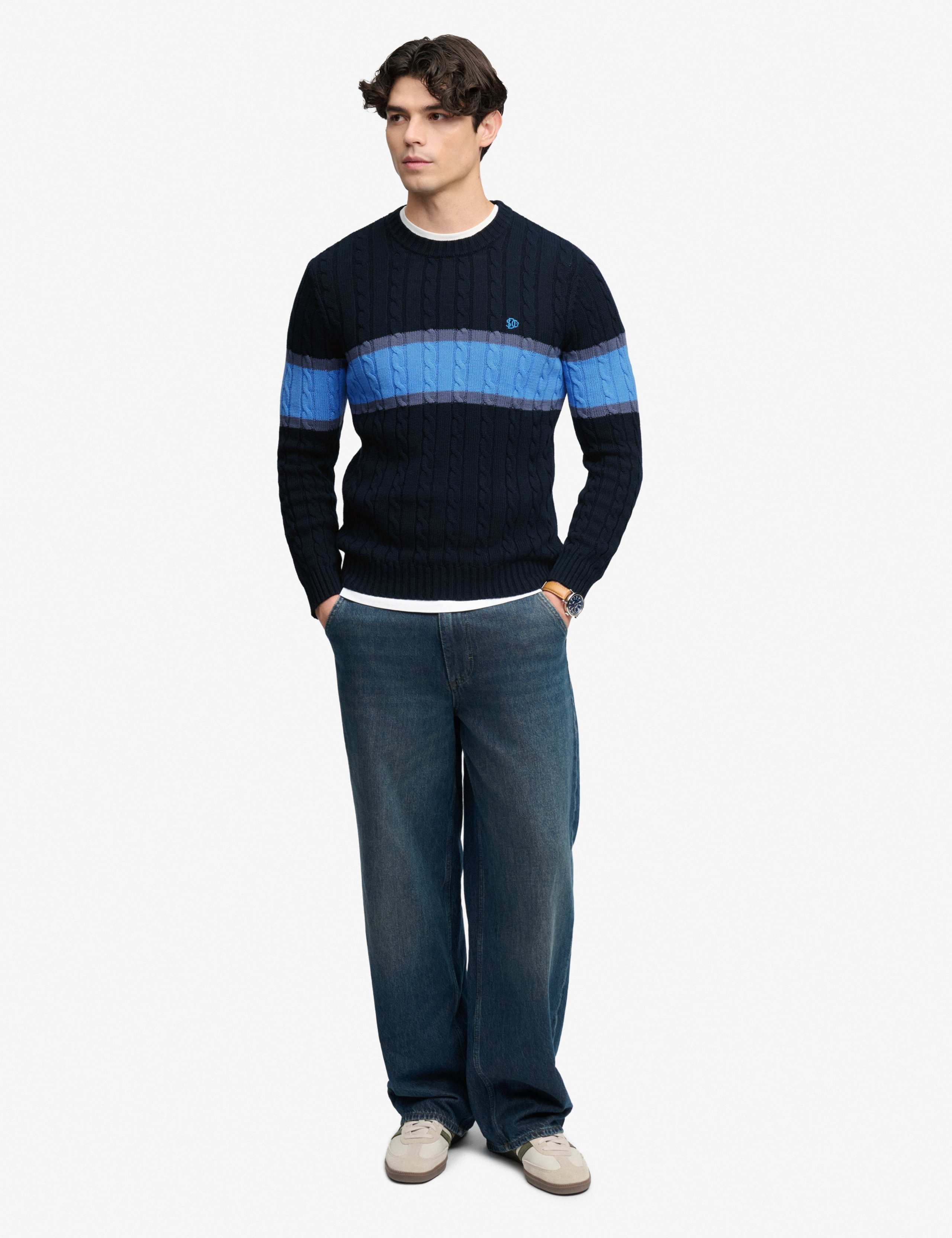 Pure Cotton Striped Cable Jumper 4 of 5