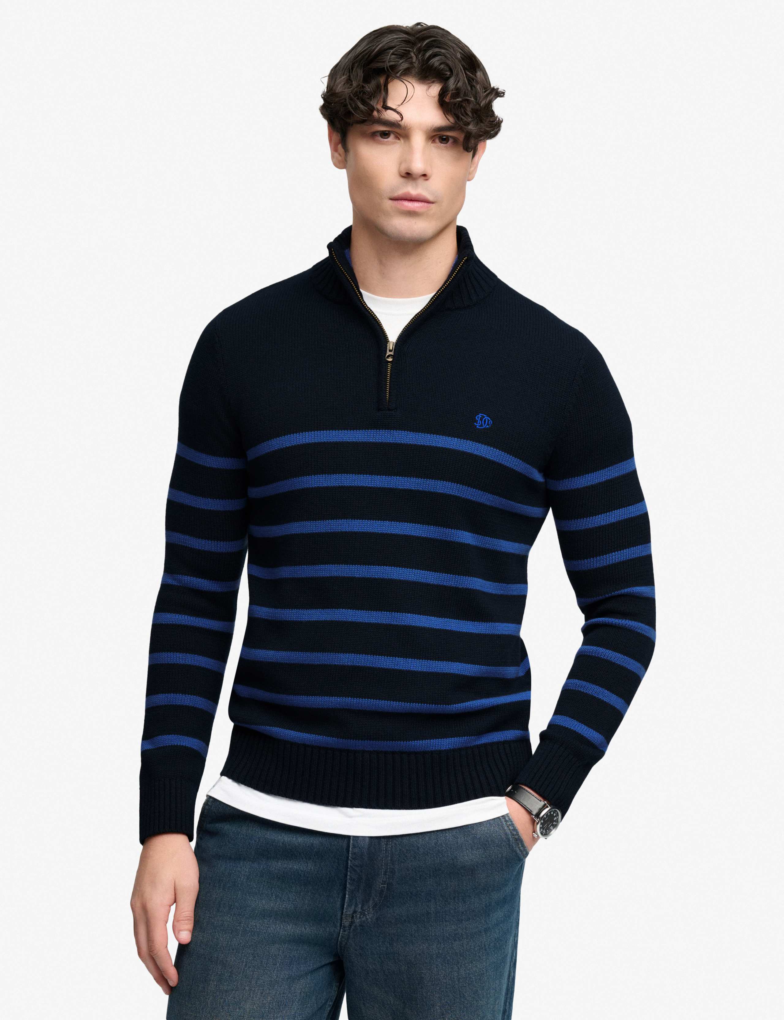 Pure Cotton Striped Half Zip Jumper 1 of 5