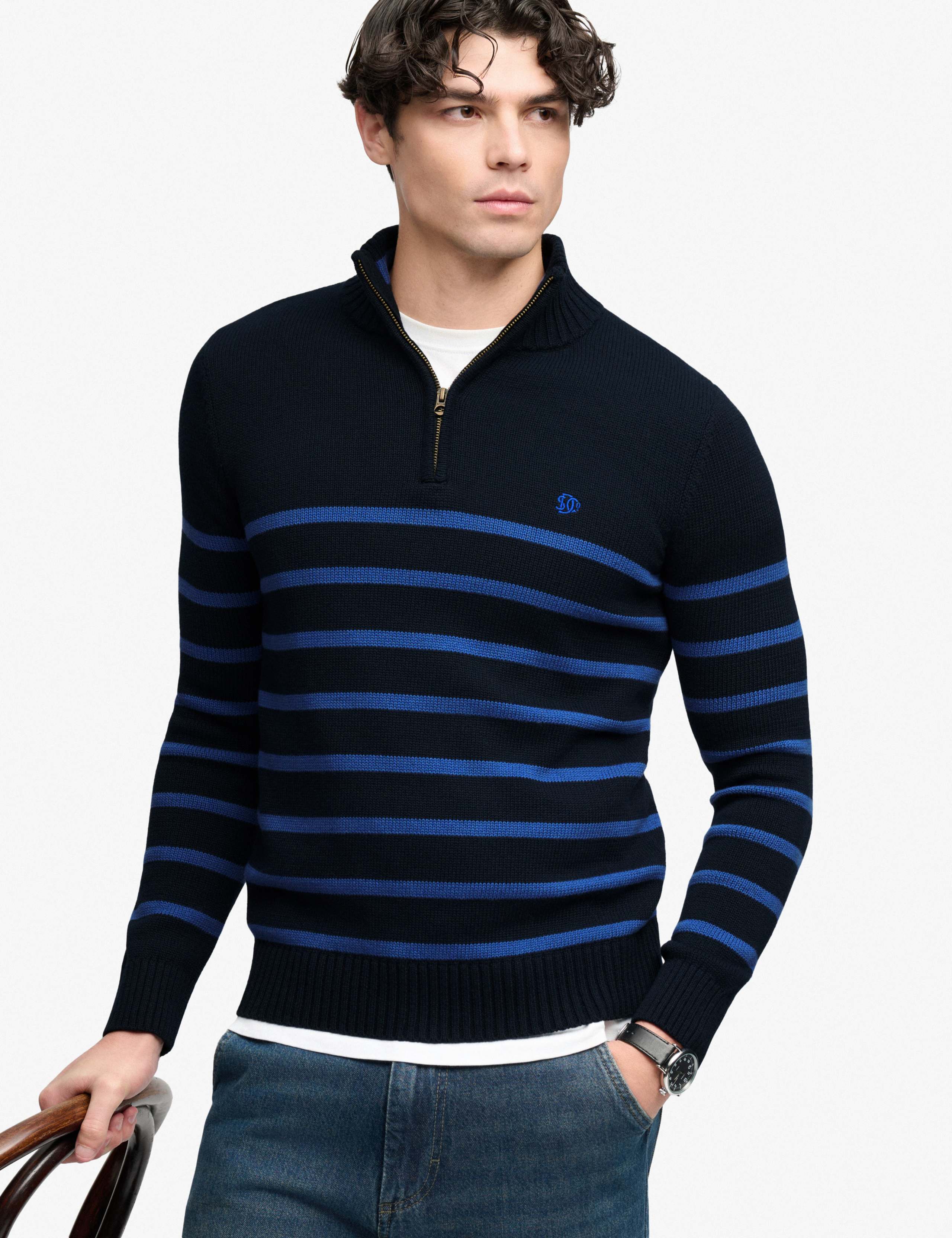 Pure Cotton Striped Half Zip Jumper 2 of 5