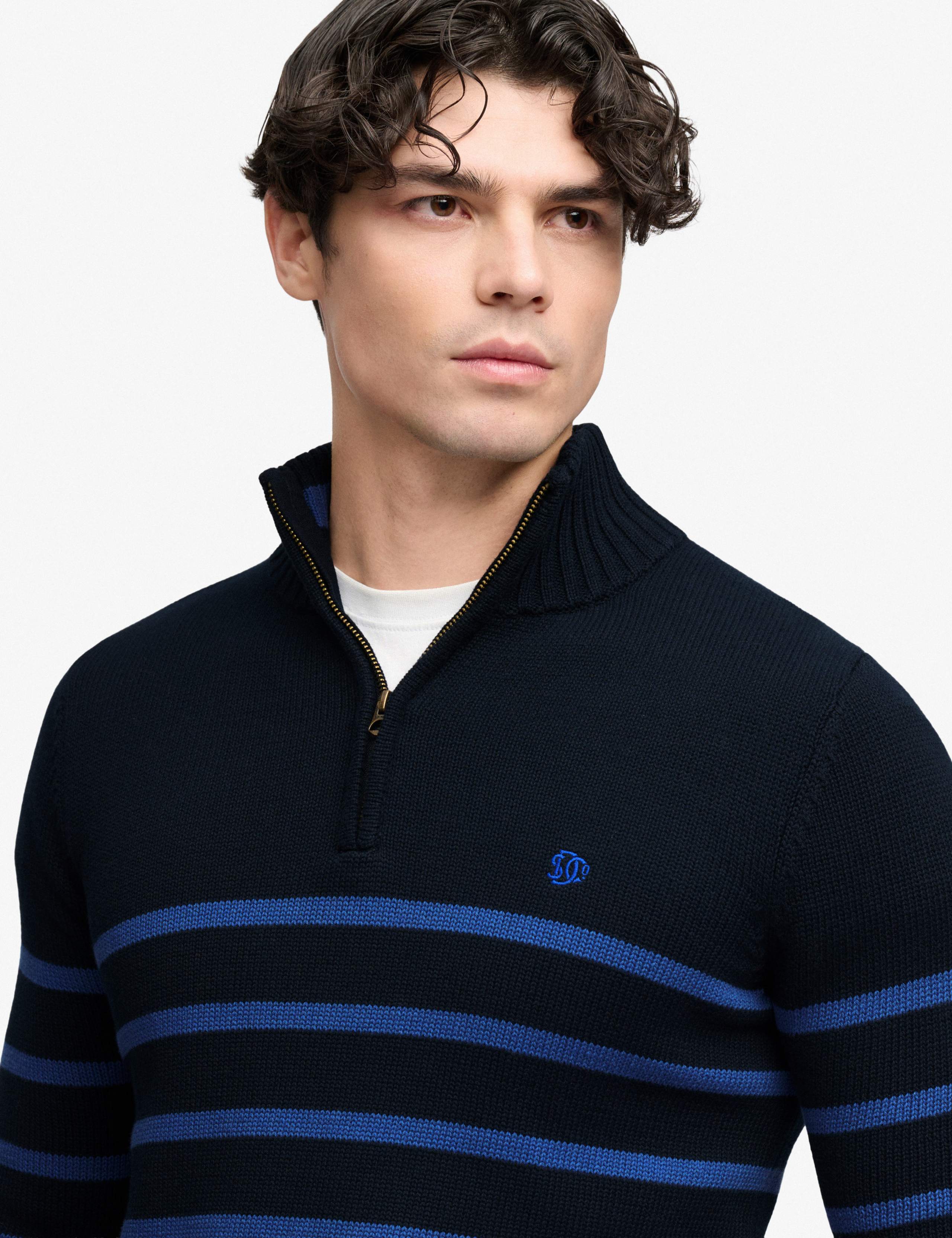 Pure Cotton Striped Half Zip Jumper 3 of 5