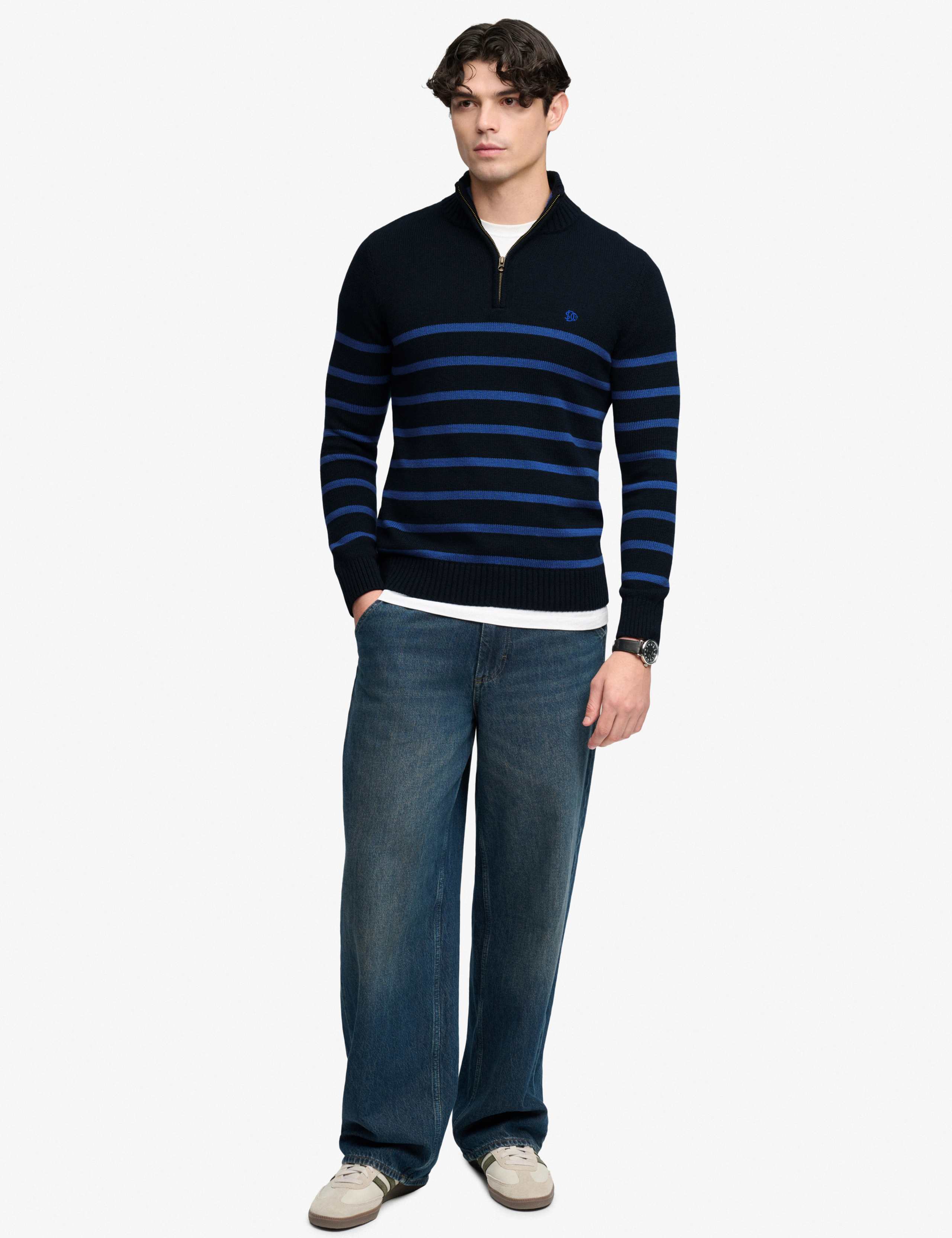 Pure Cotton Striped Half Zip Jumper 4 of 5