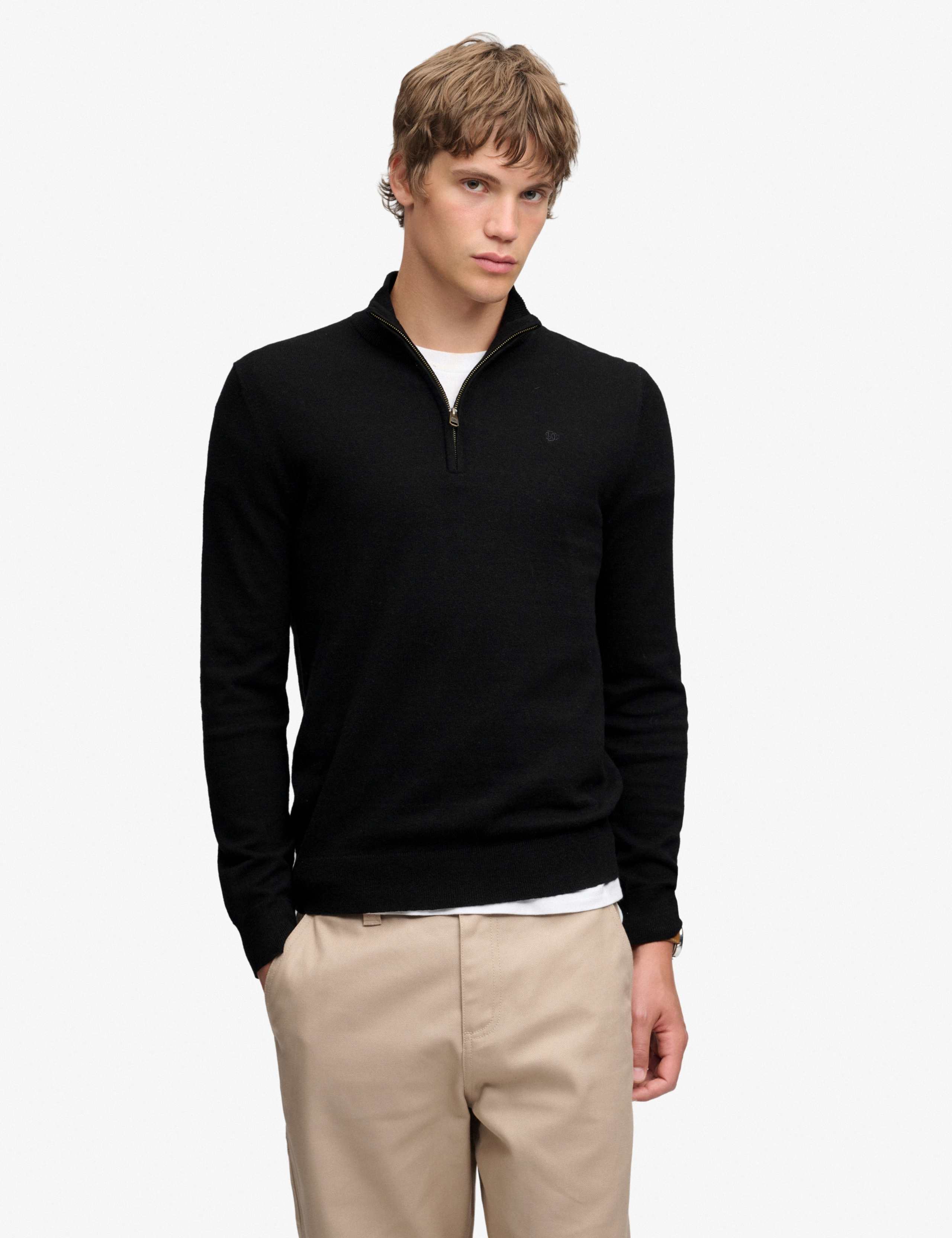 Cotton Rich Half Zip Jumper with Wool 1 of 7