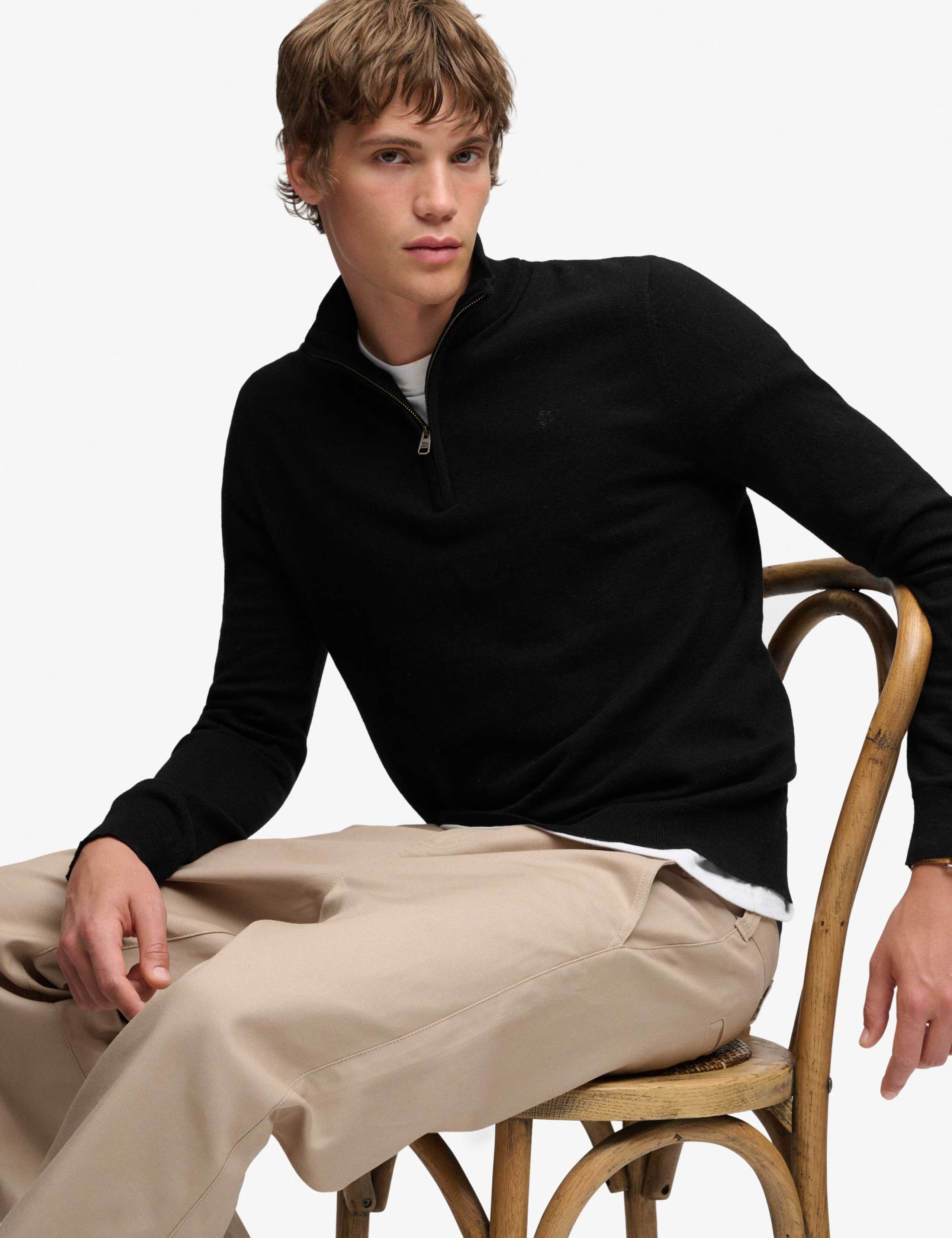 Cotton Rich Half Zip Jumper with Wool 4 of 7