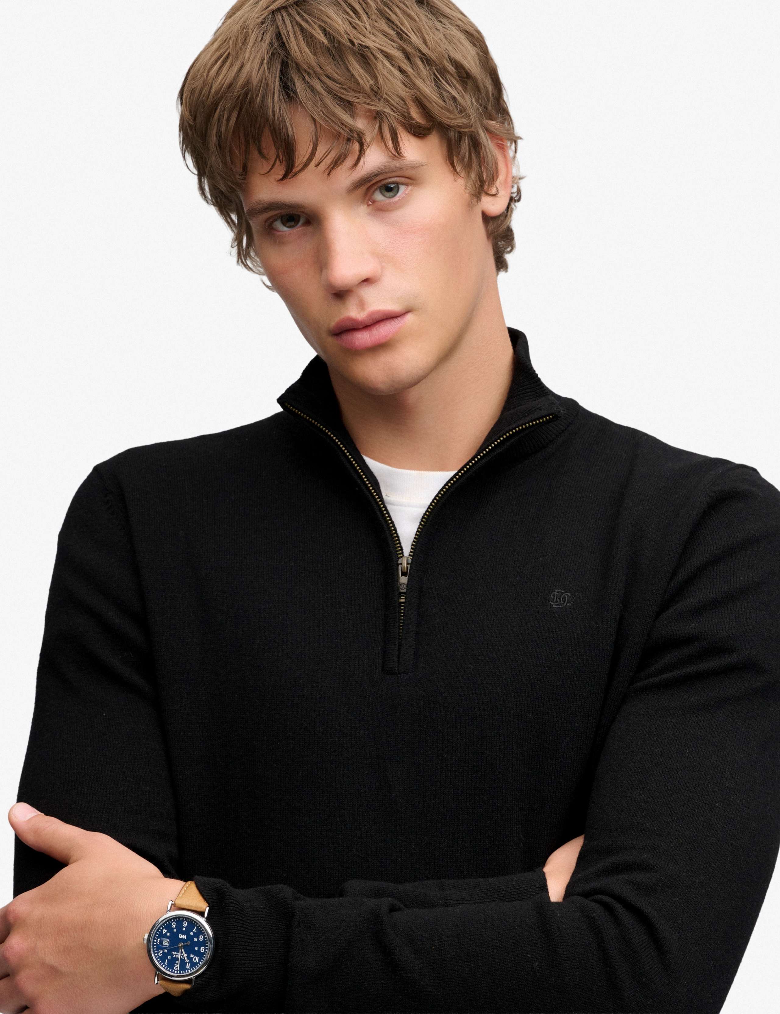 Cotton Rich Half Zip Jumper with Wool 6 of 7