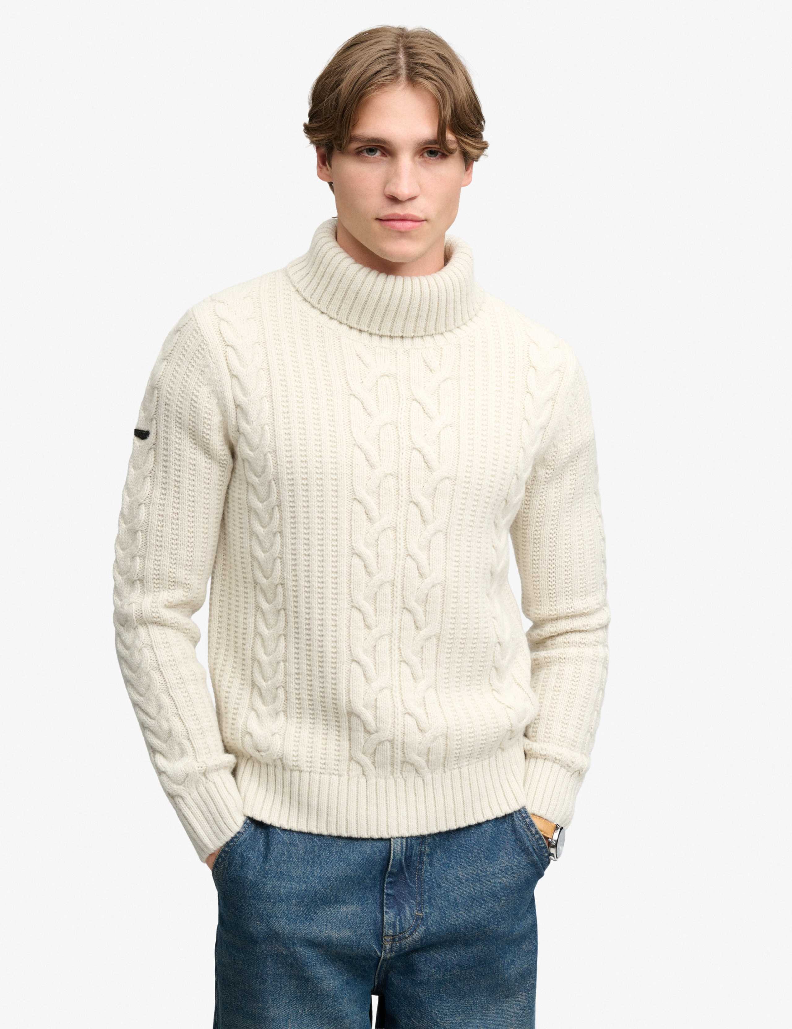 Cable Roll Neck Jumper with Wool 1 of 7