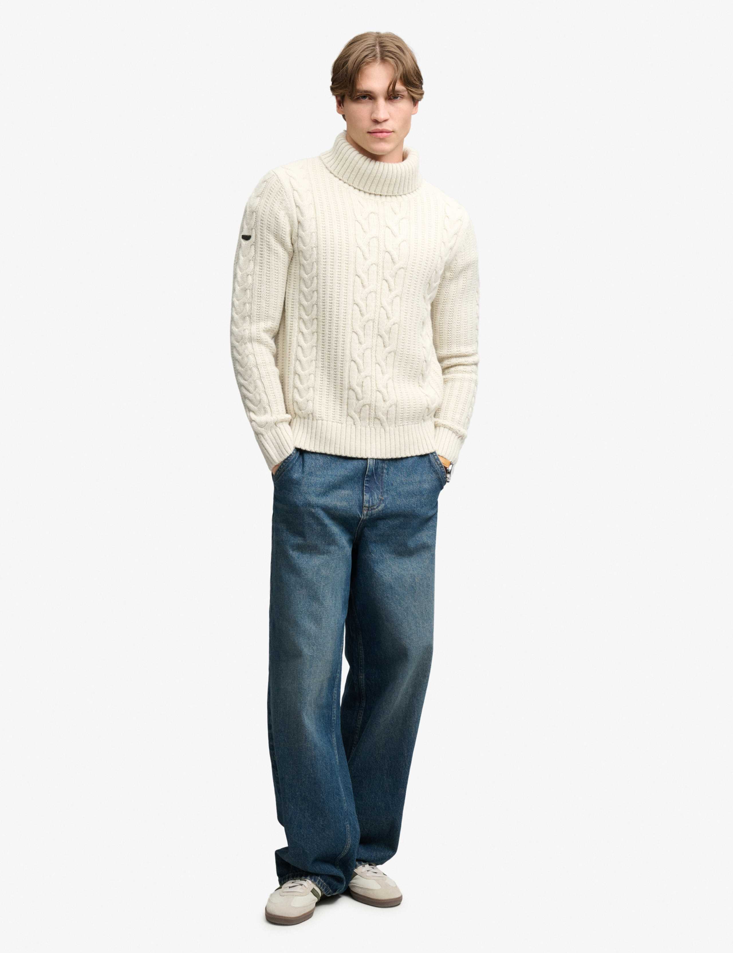 Cable Roll Neck Jumper with Wool 3 of 7