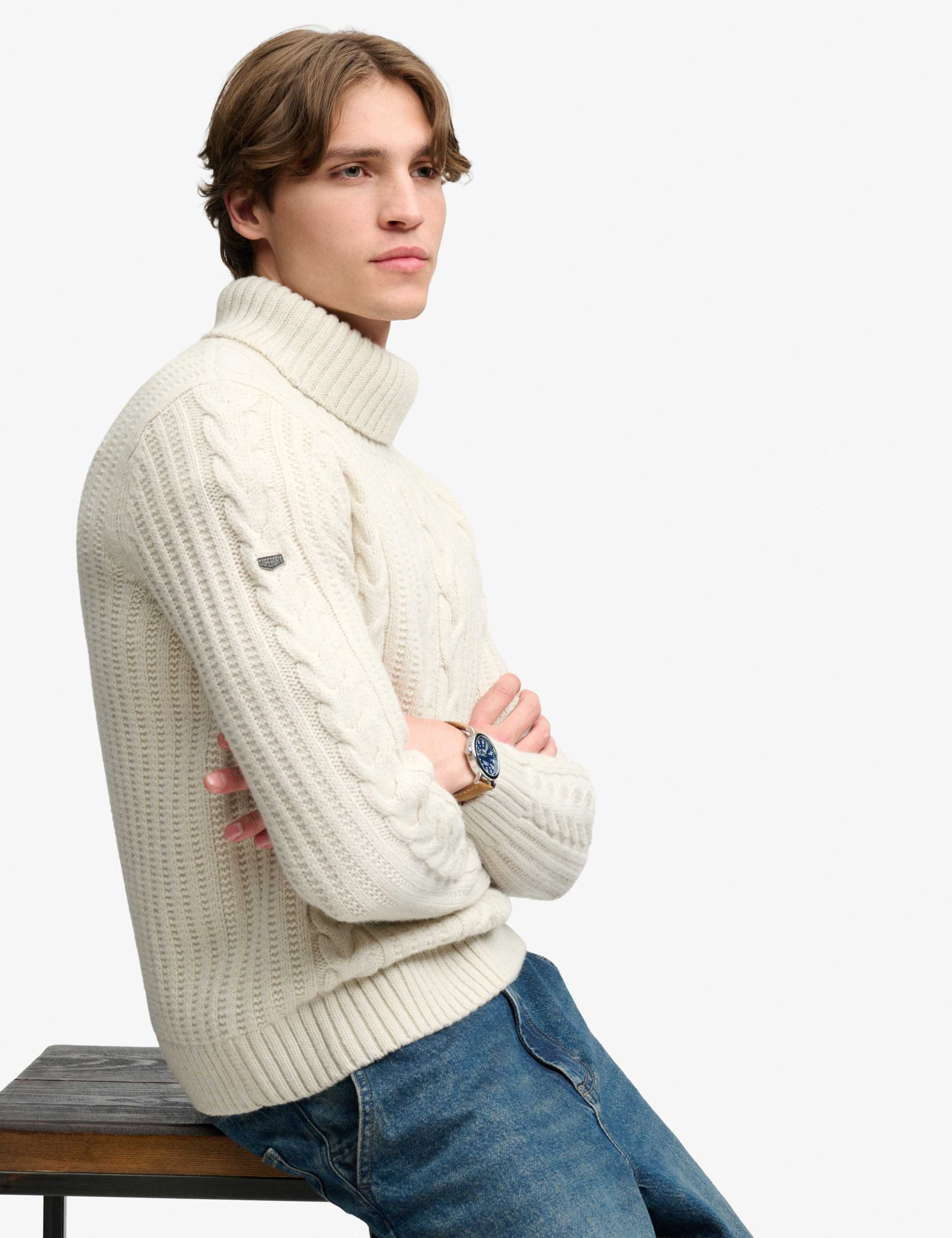 Cable Roll Neck Jumper with Wool 4 of 7