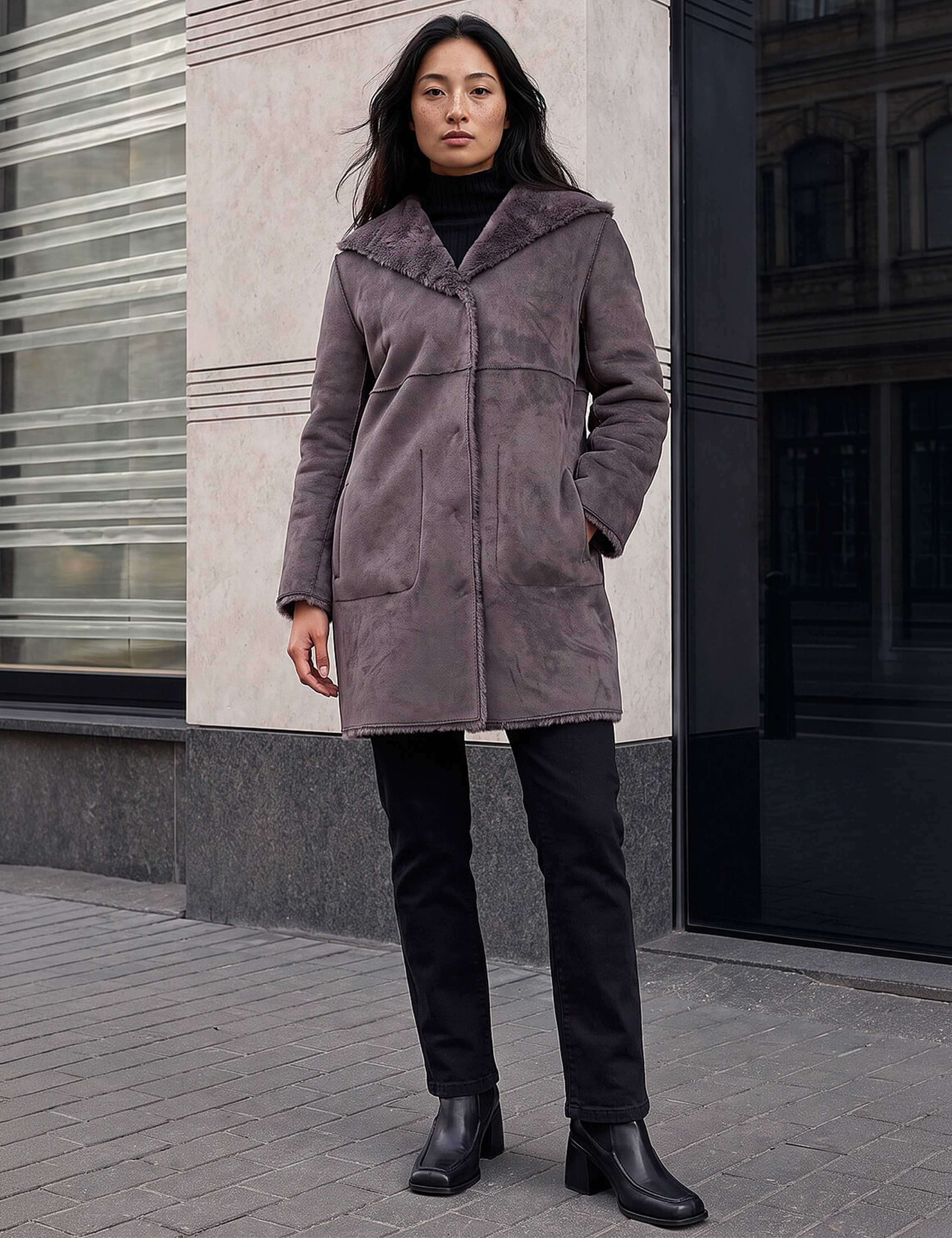Petite Faux Sheepskin Reversible Hooded Coat 2 of 4