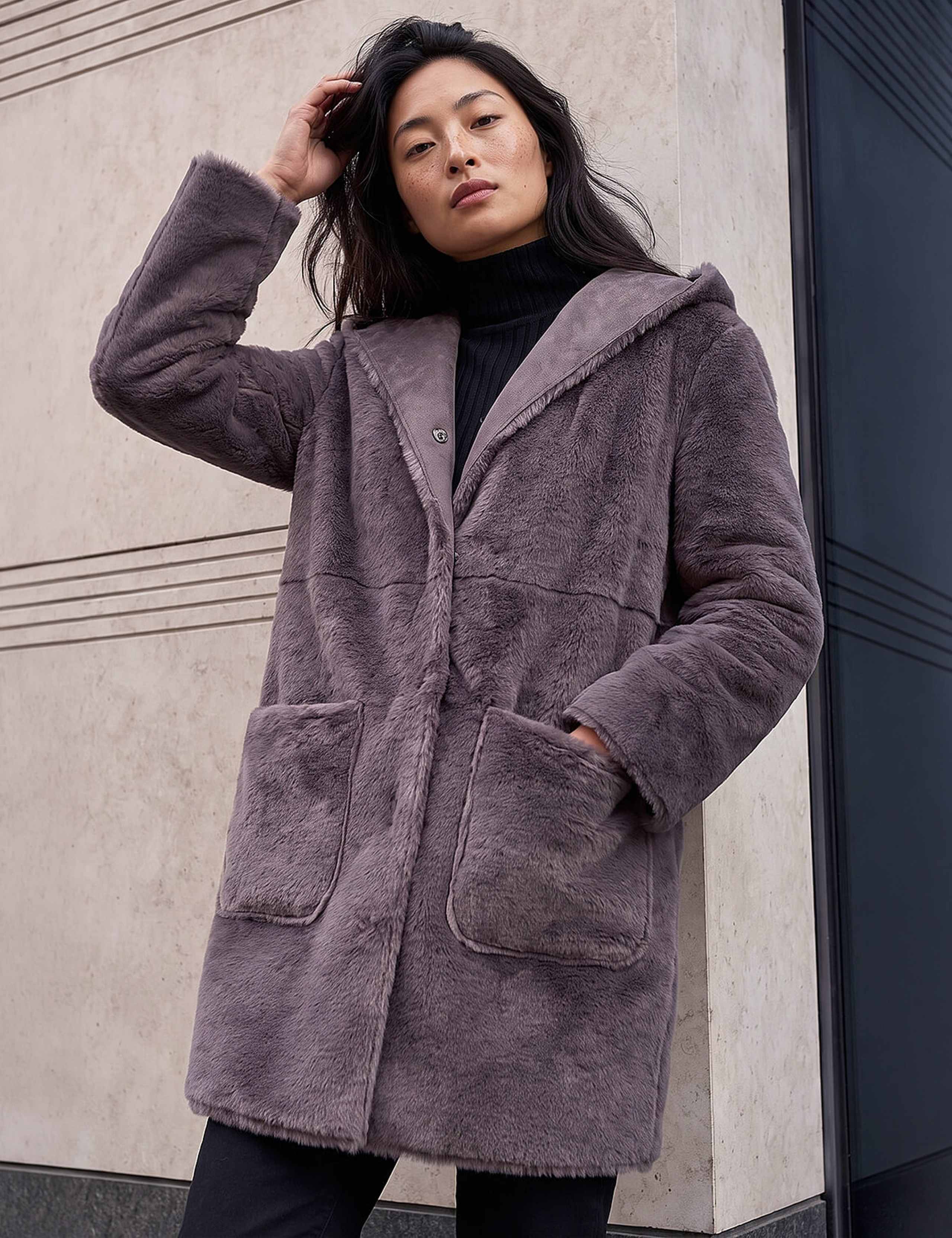 Petite Faux Sheepskin Reversible Hooded Coat 4 of 4