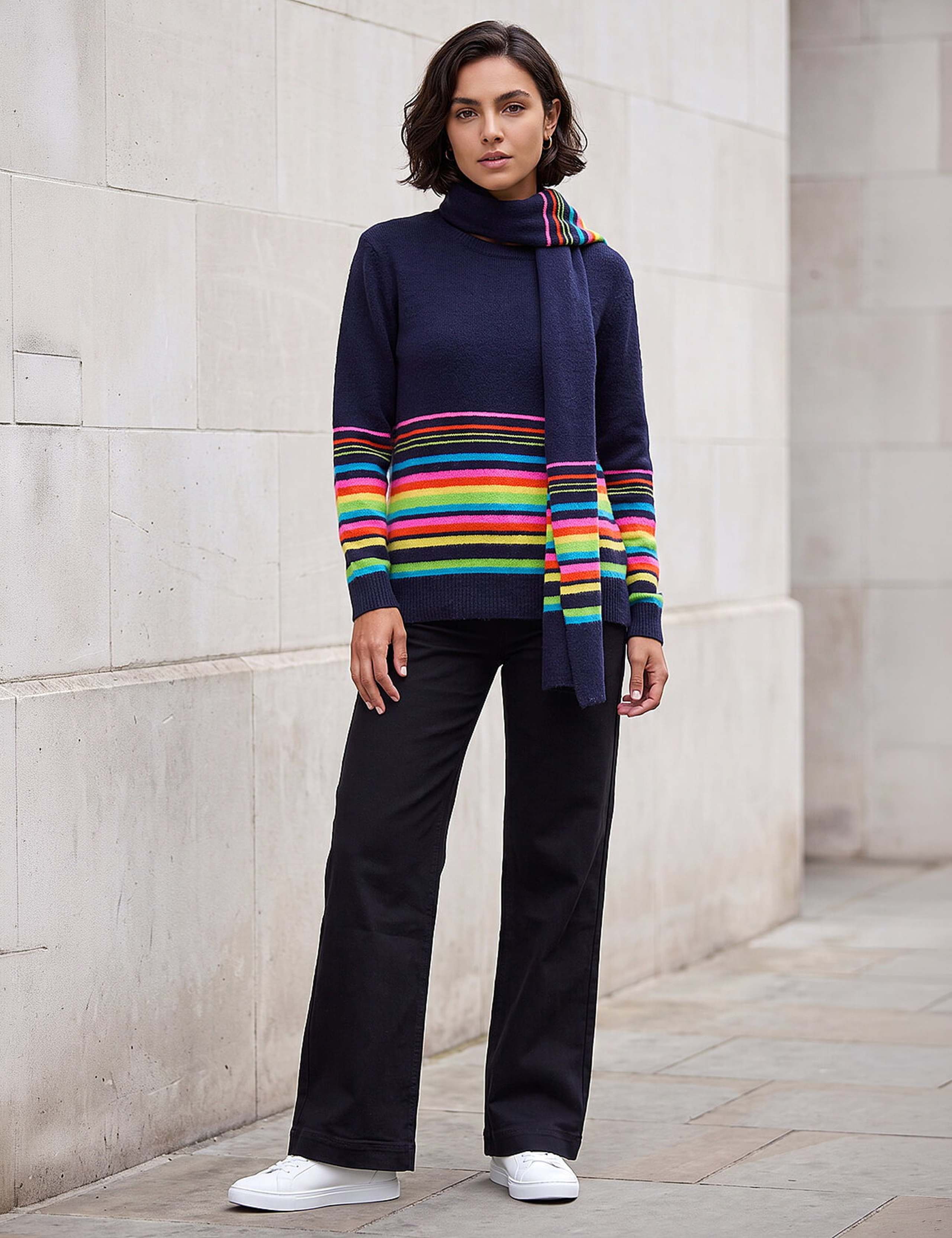 Striped Crew Neck Jumper and Scarf Set 3 of 4