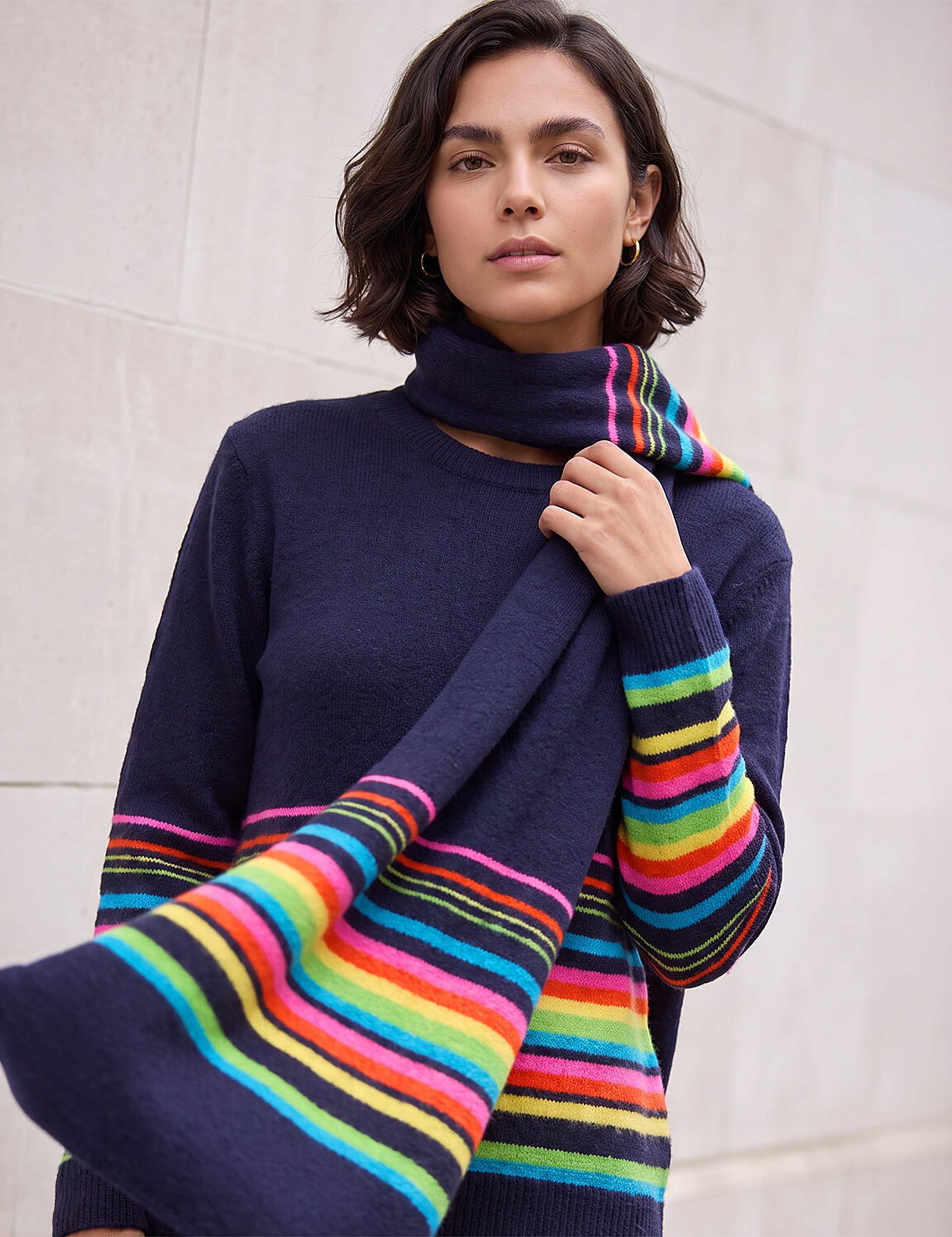 Striped Crew Neck Jumper and Scarf Set 4 of 4