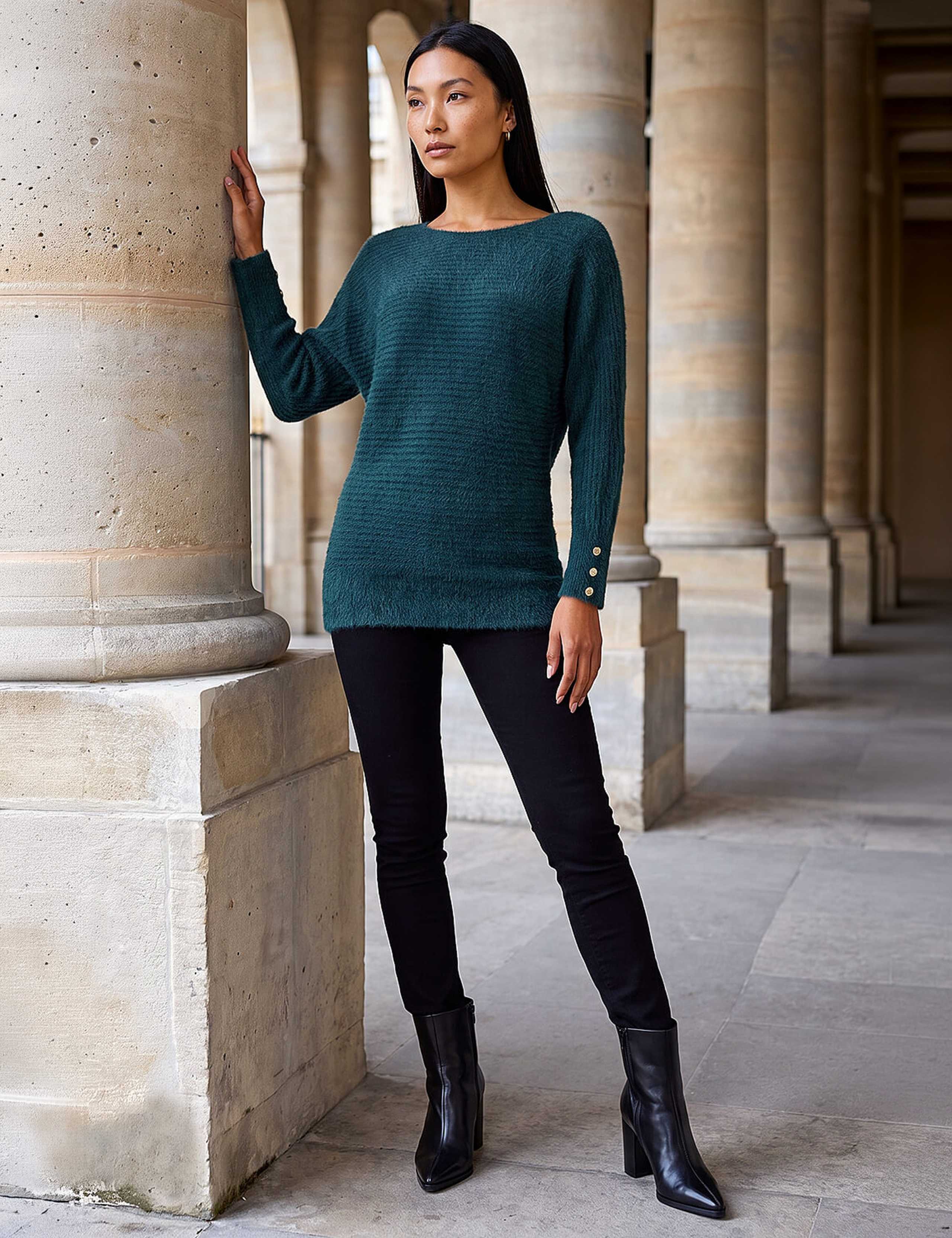 Button Sleeve Fluffy Jumper 3 of 4