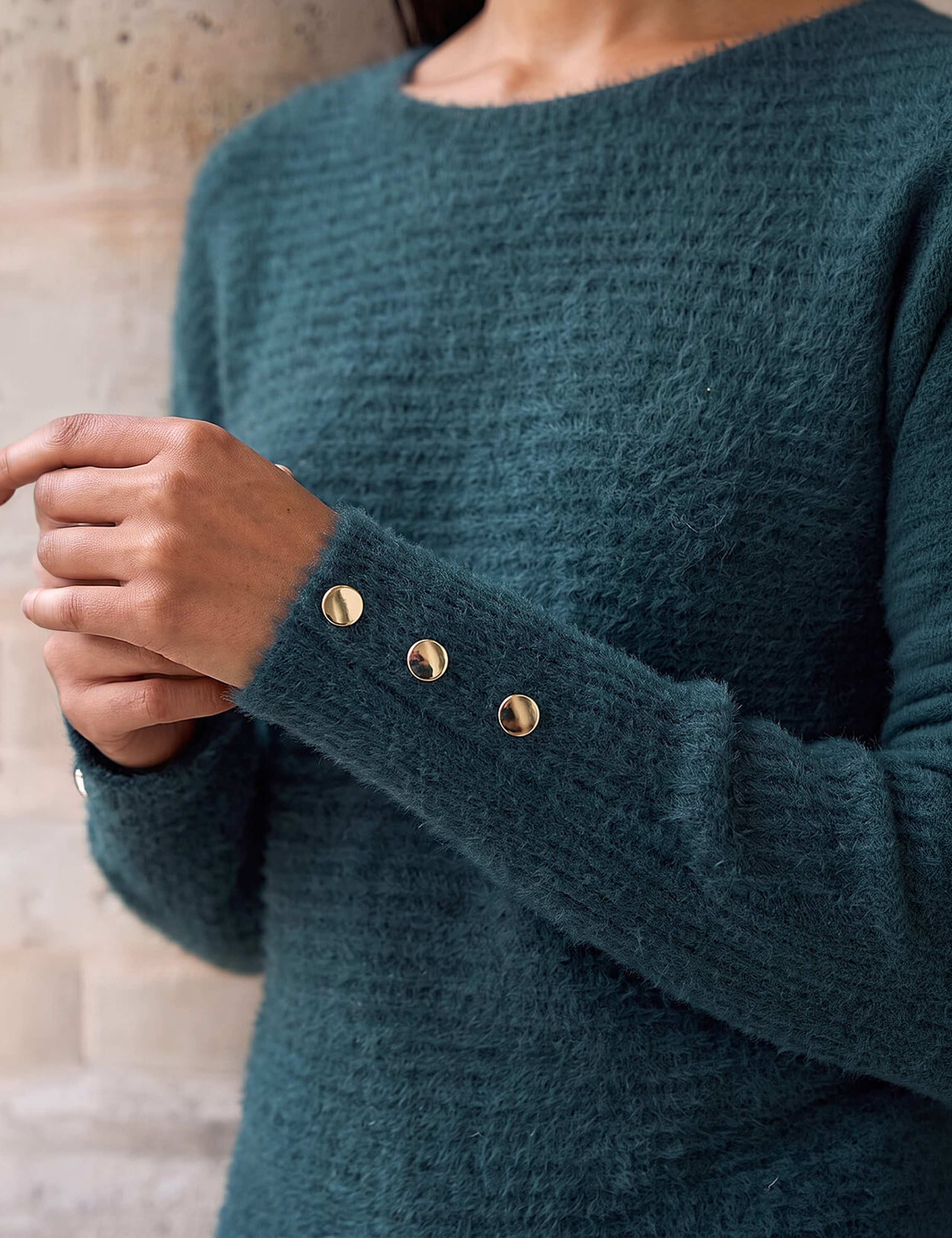 Button Sleeve Fluffy Jumper 4 of 4