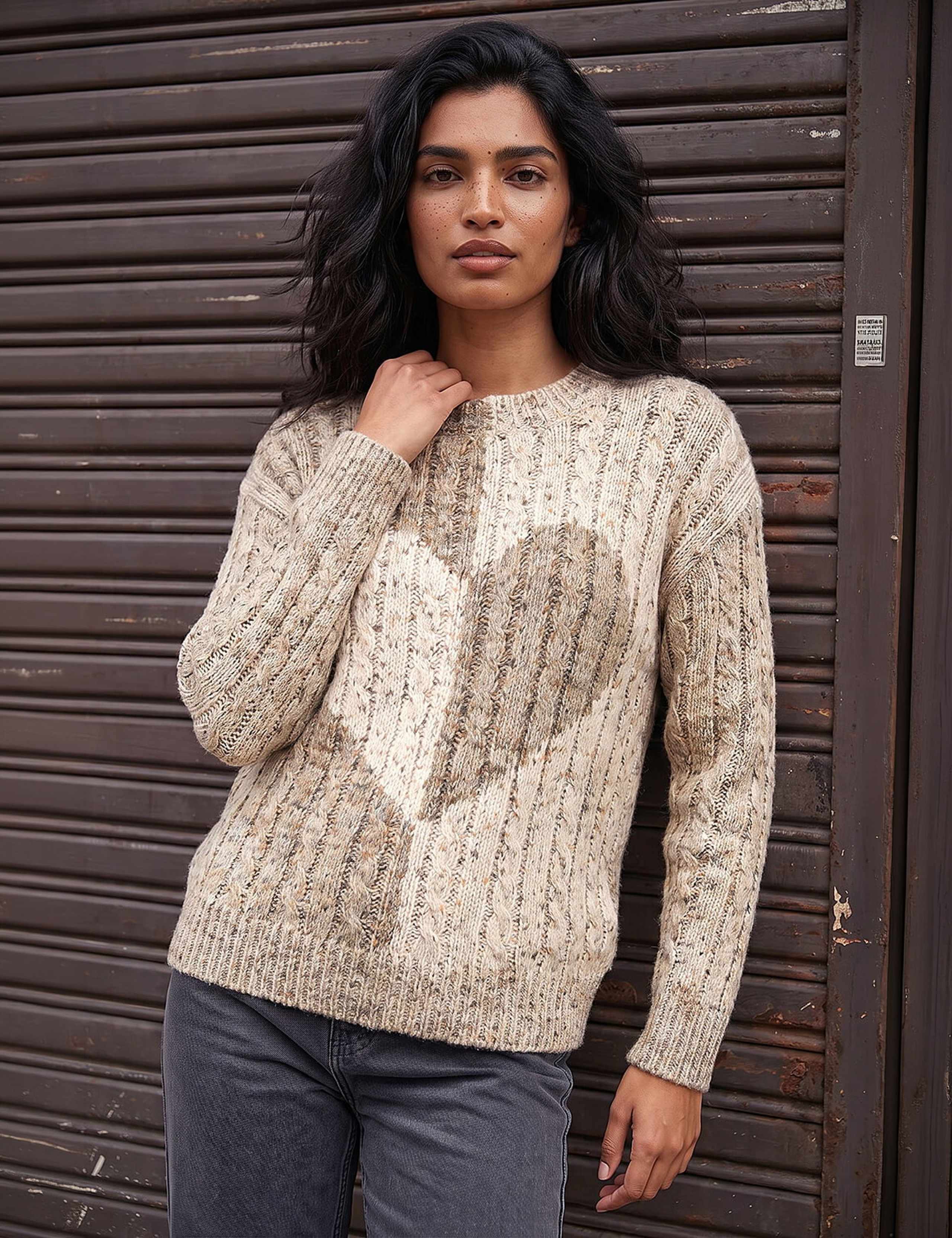 Cable Knit Colour Block Heart Jumper 1 of 4