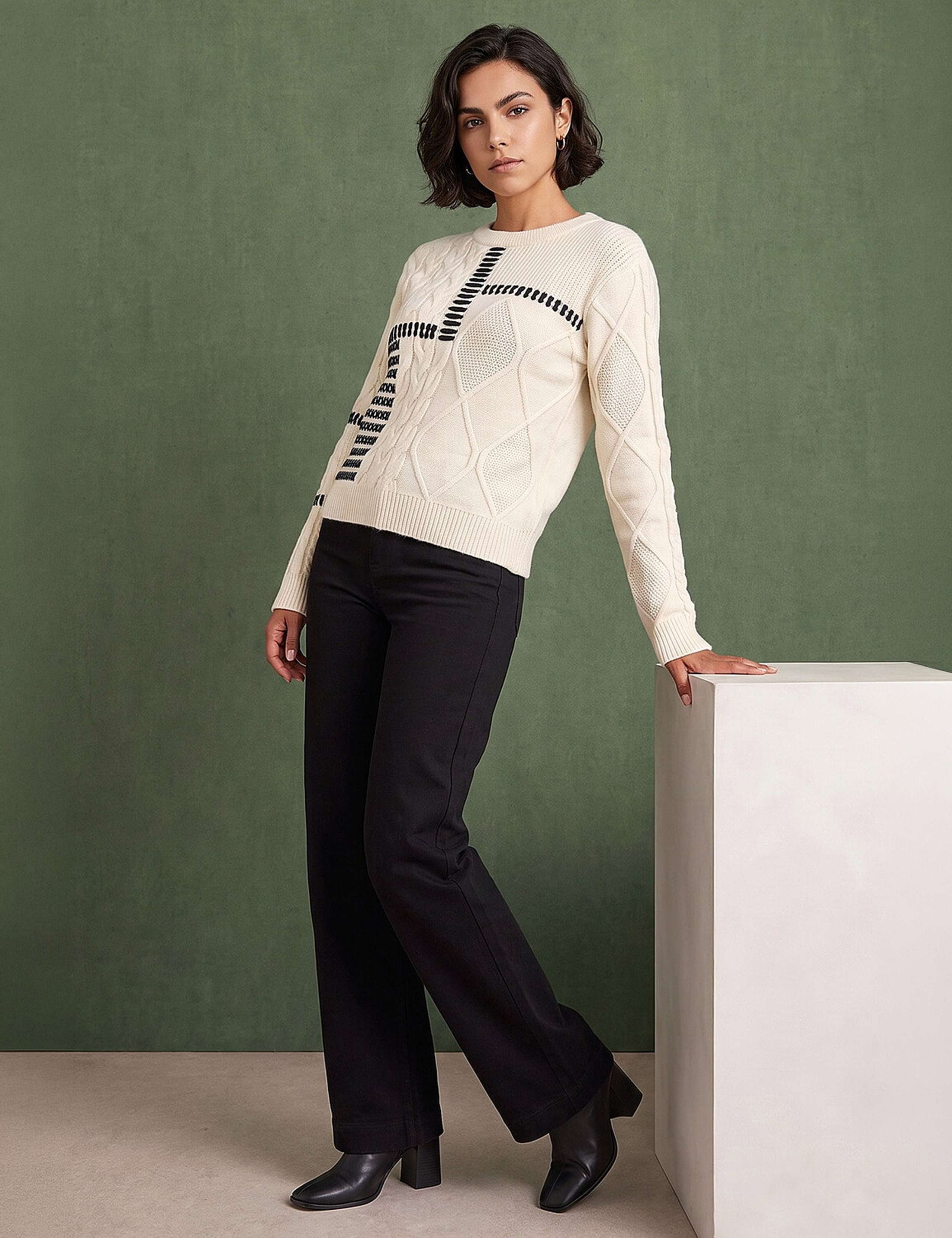 Crew Neck Textured Cable Knit Jumper 3 of 4