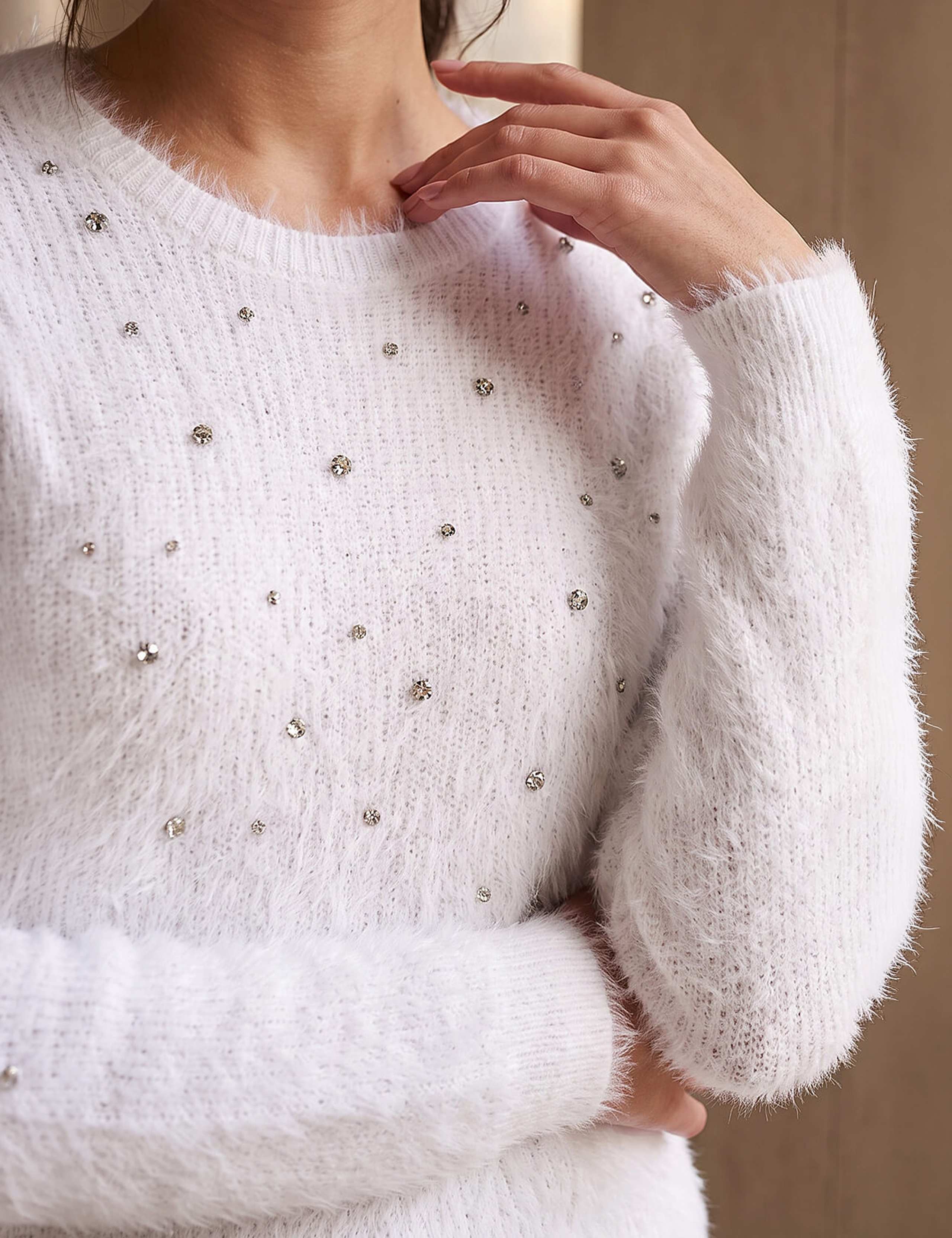 Embellished Fluffy Crew Neck Jumper 4 of 4