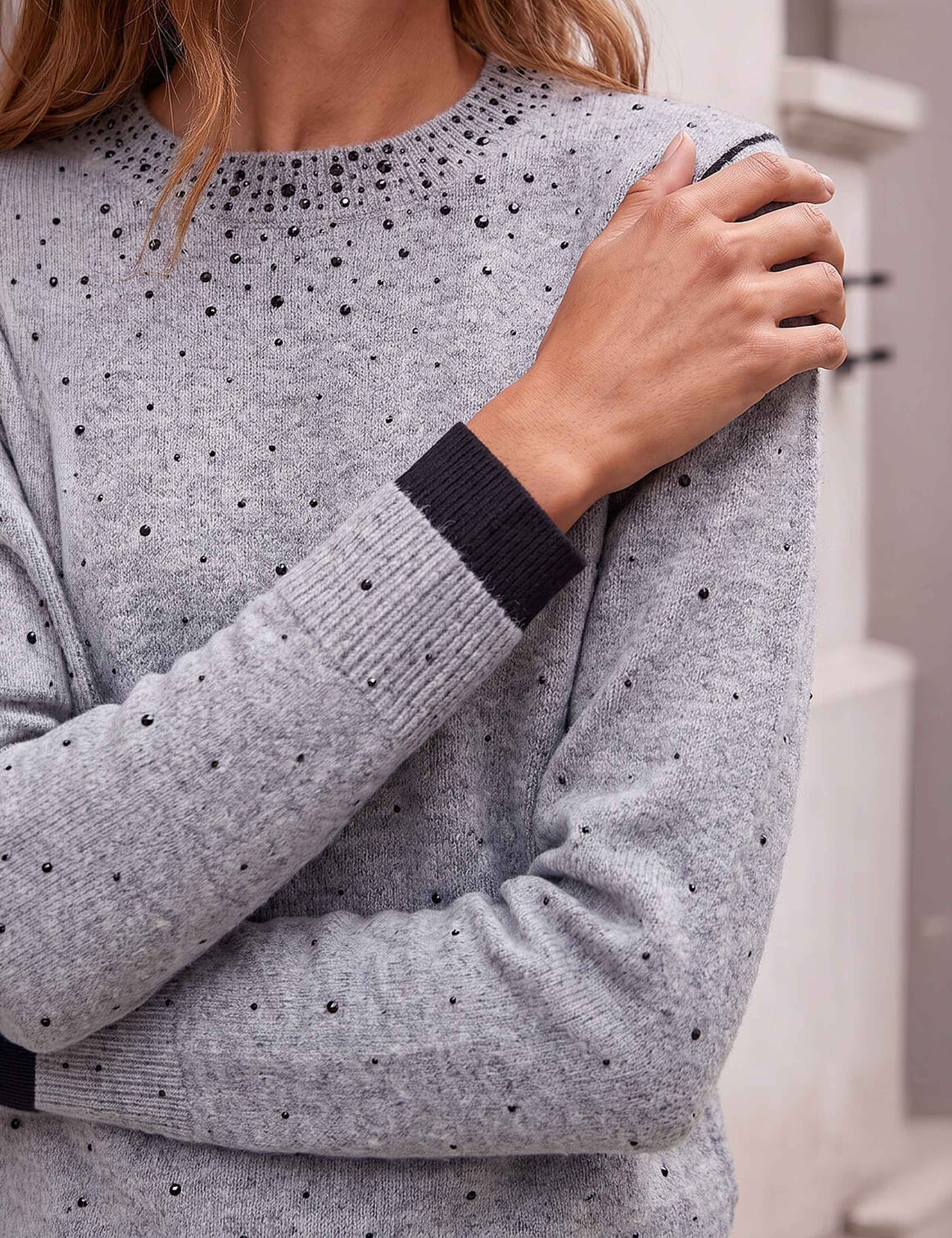 Embellished Contrast Trim Crew Neck Jumper 4 of 4